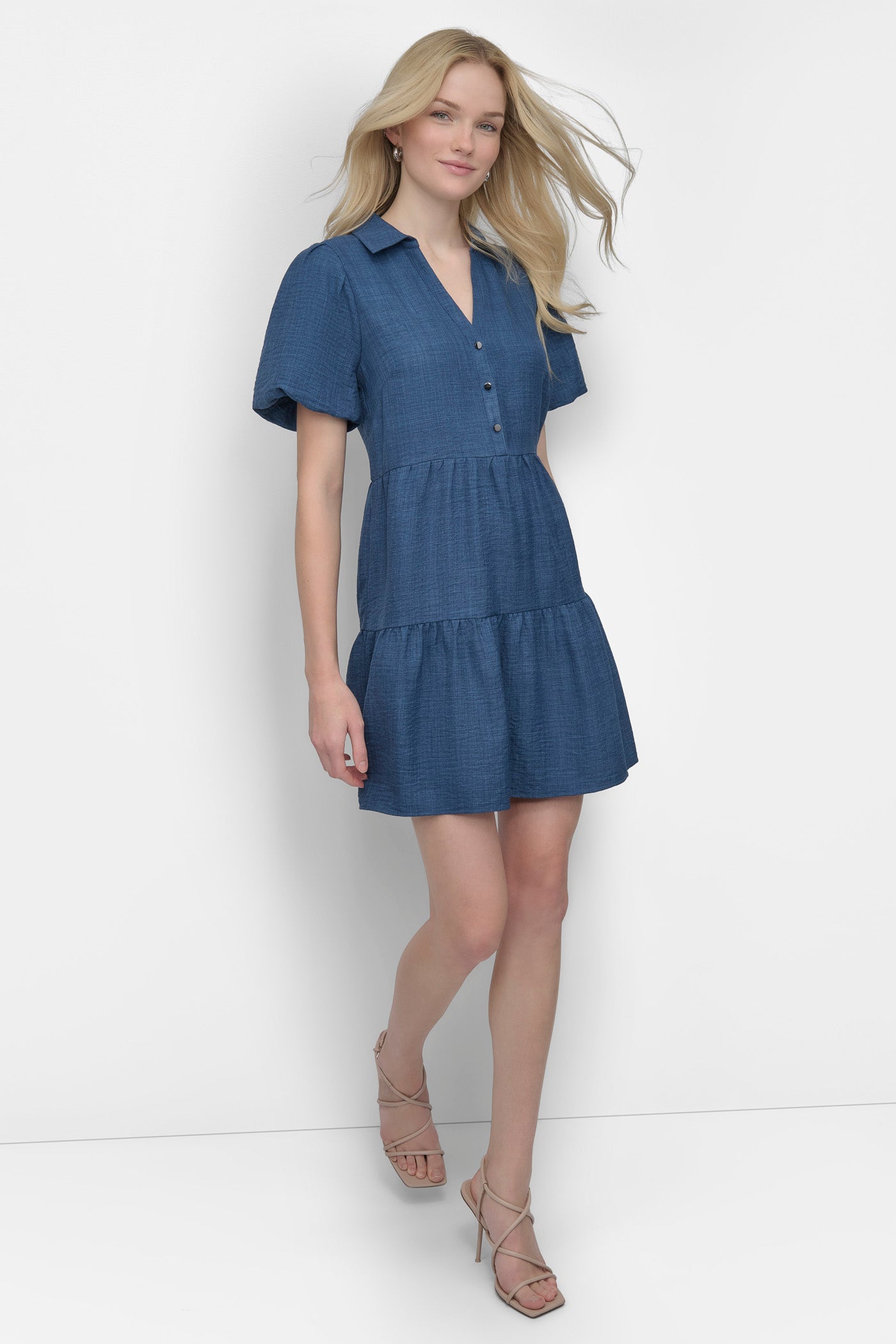 TIERED A-LINE MINI SHIRT DRESS VIEW 7 | Denim Destination
