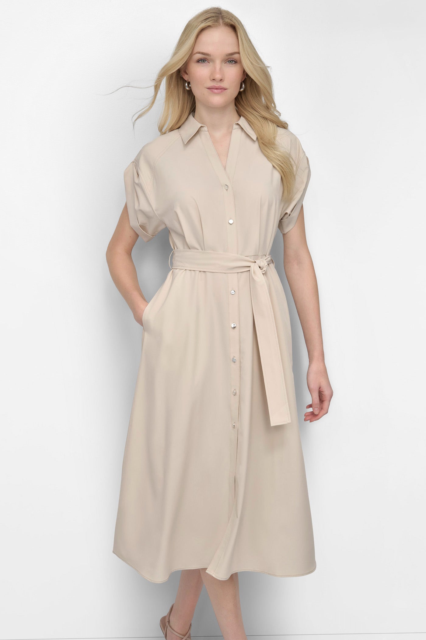 BUTTON FRONT COMMUTER MIDI DRESS VIEW 6 | 9-5 Edit