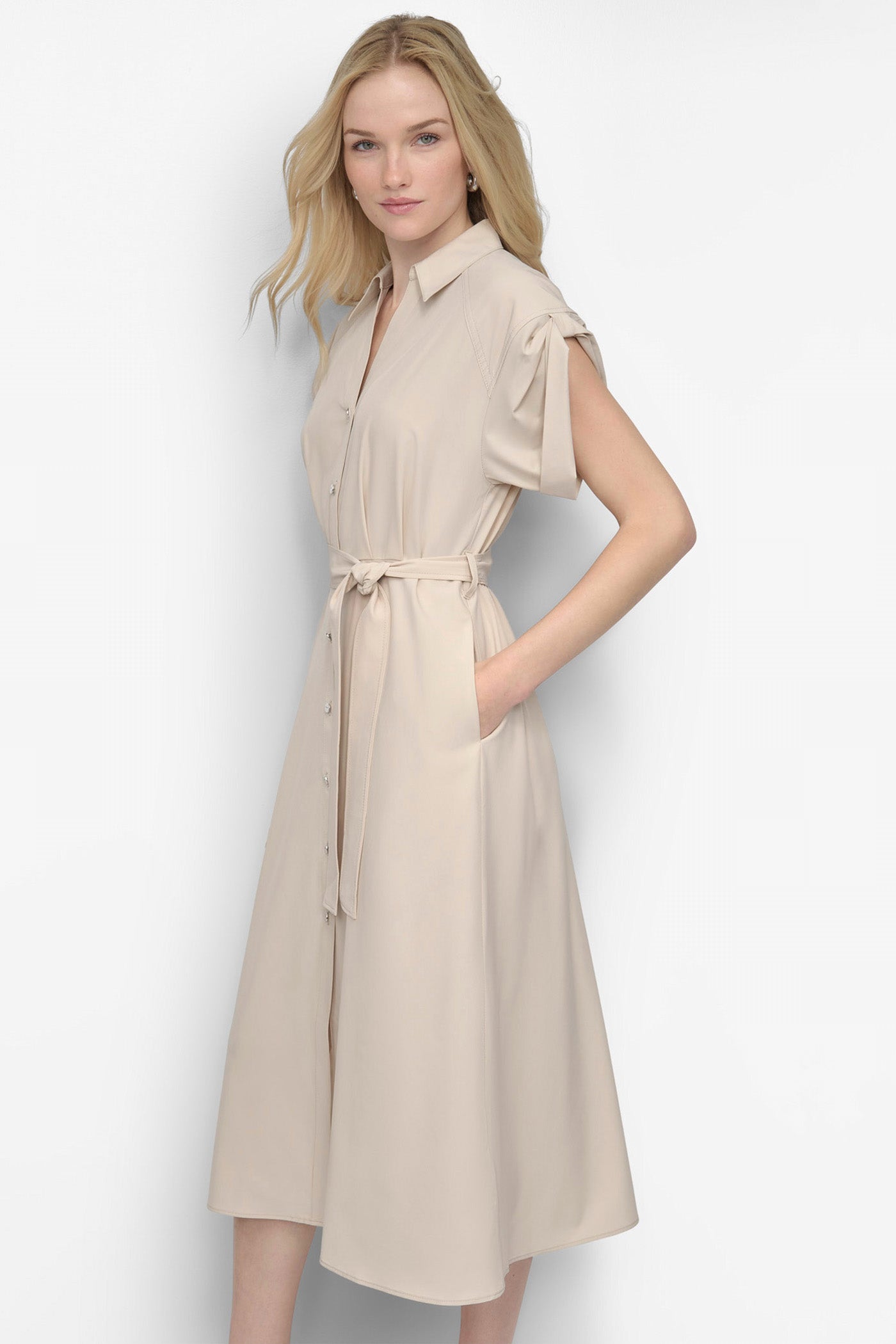 BUTTON FRONT COMMUTER MIDI DRESS VIEW 3 | 9-5 Edit