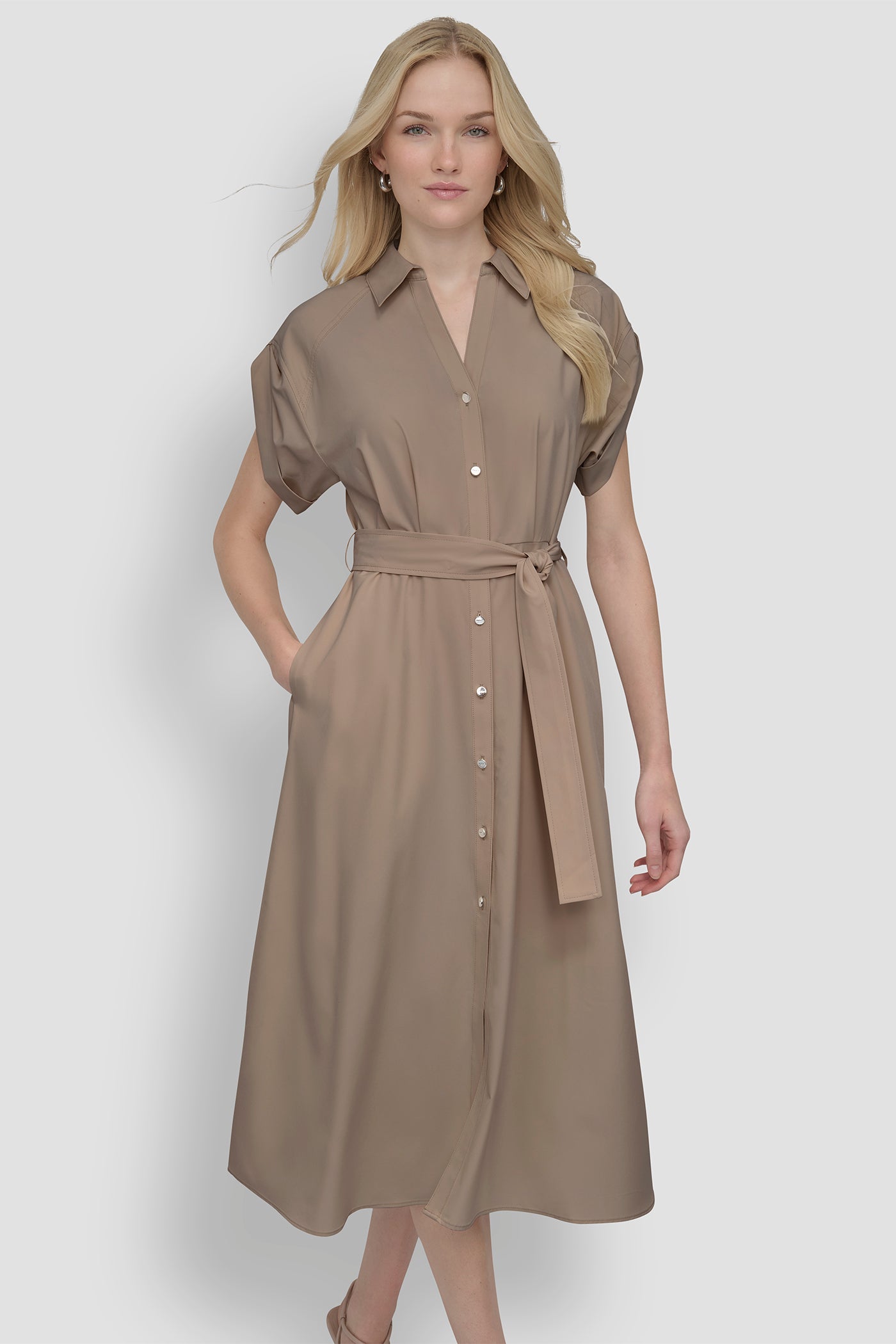 Cappuccino BUTTON-FRONT MIDI COMMUTER DRESS, VIEW 2 | SPRING 2026