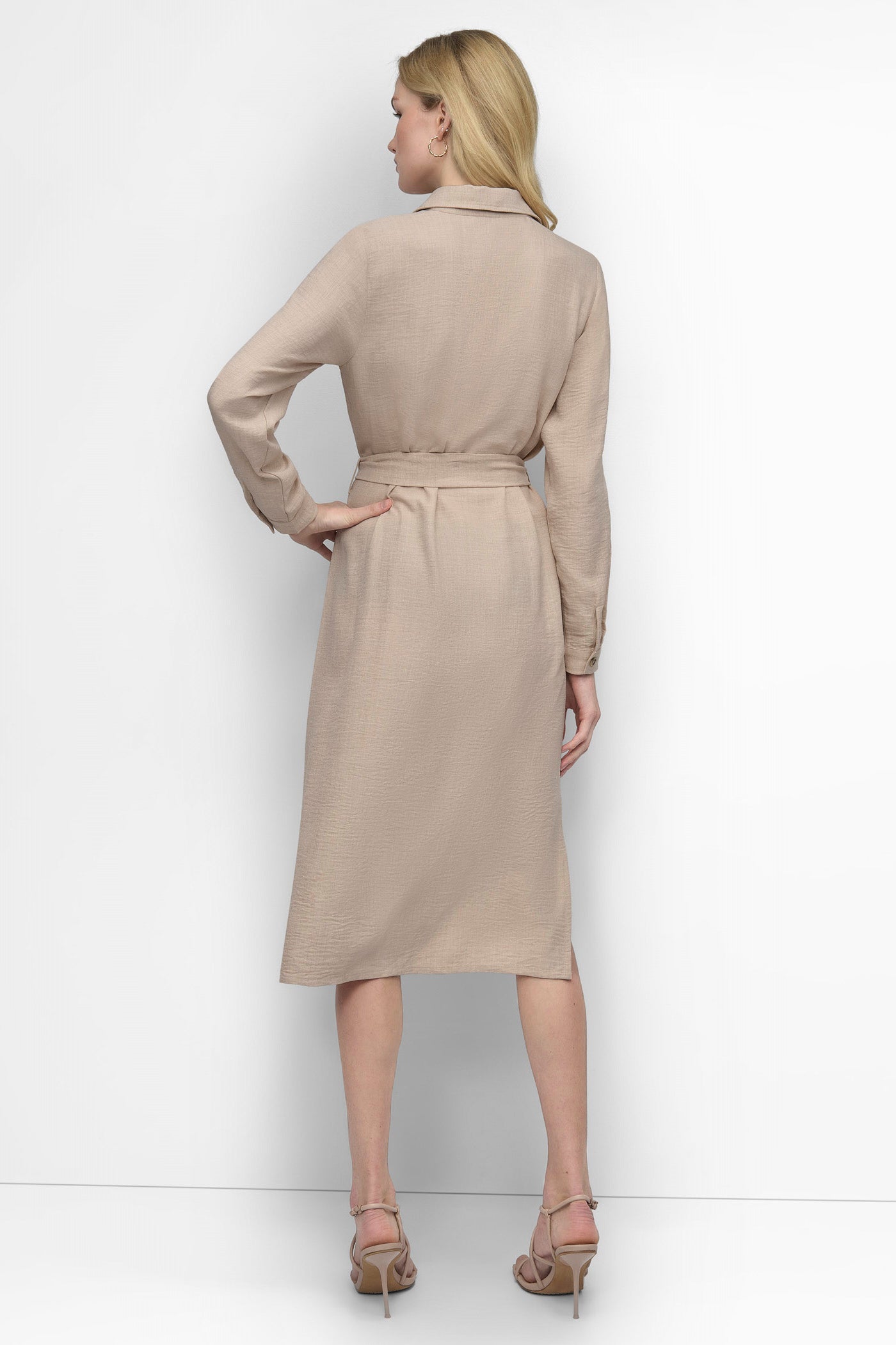 Beige COLLARED BUTTON DRESS, BACK VIEW | SALE DRESSES