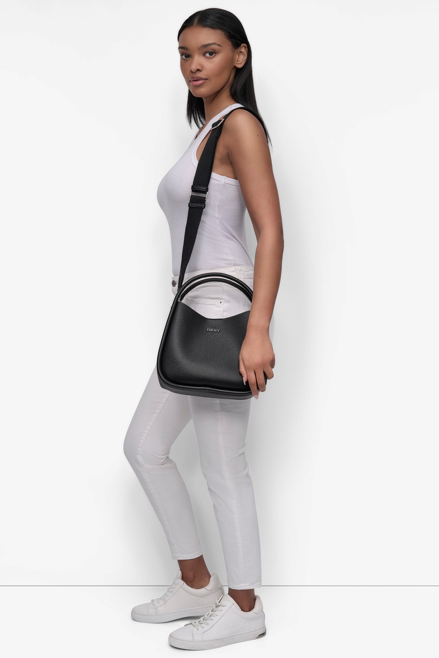 BLACK/SILVER CAPRI MEDIUM HOBO, BACK VIEW | Bags