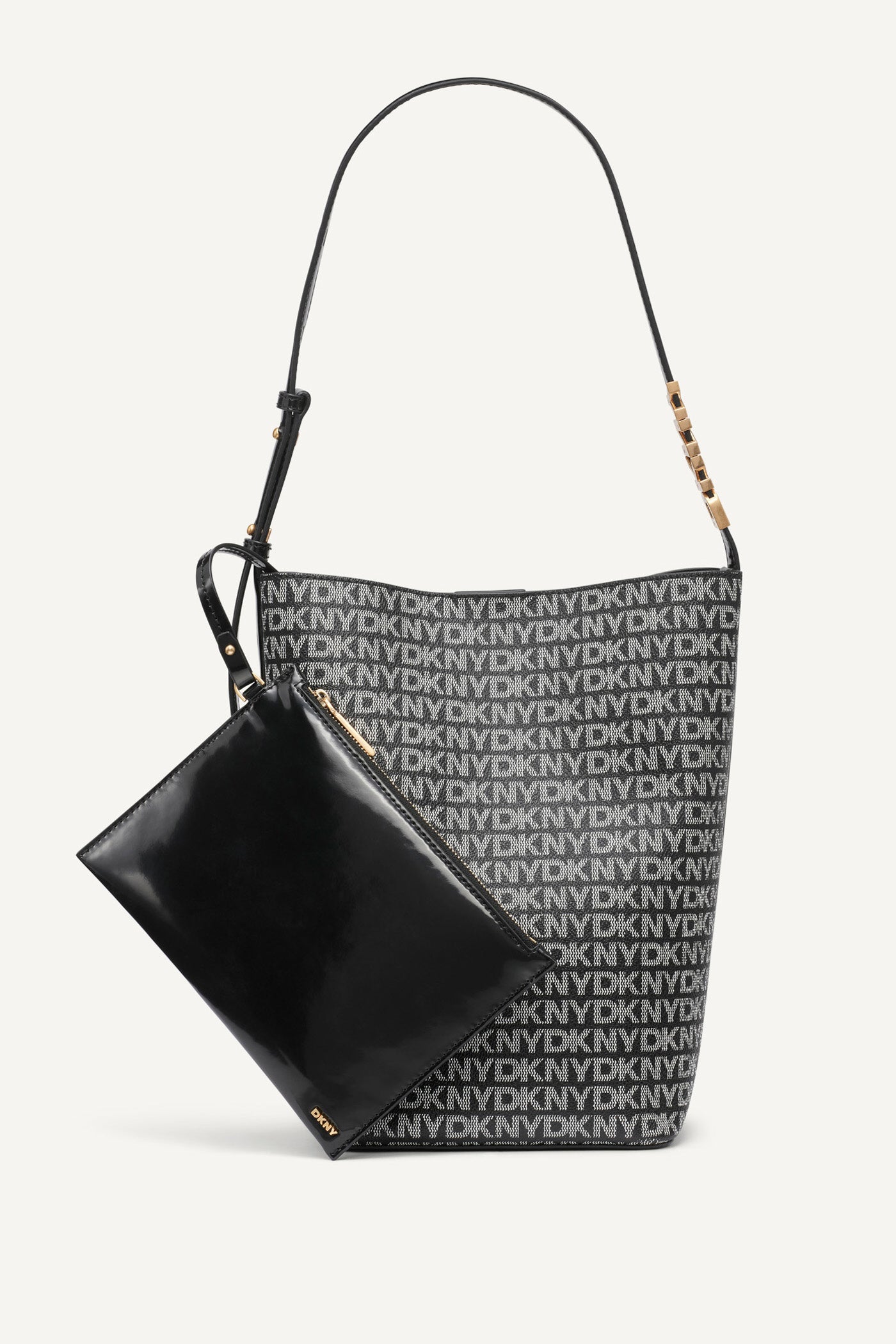 Black Logo Black AVRIL LOGO BUCKET BAG, FRONT VIEW | Products