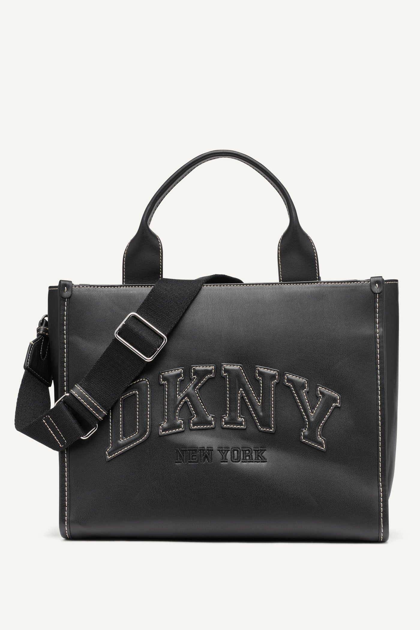 Black HADLEE EMBELLISHED MEDIUM LOGO TOTE, FRONT VIEW | The Hadlee