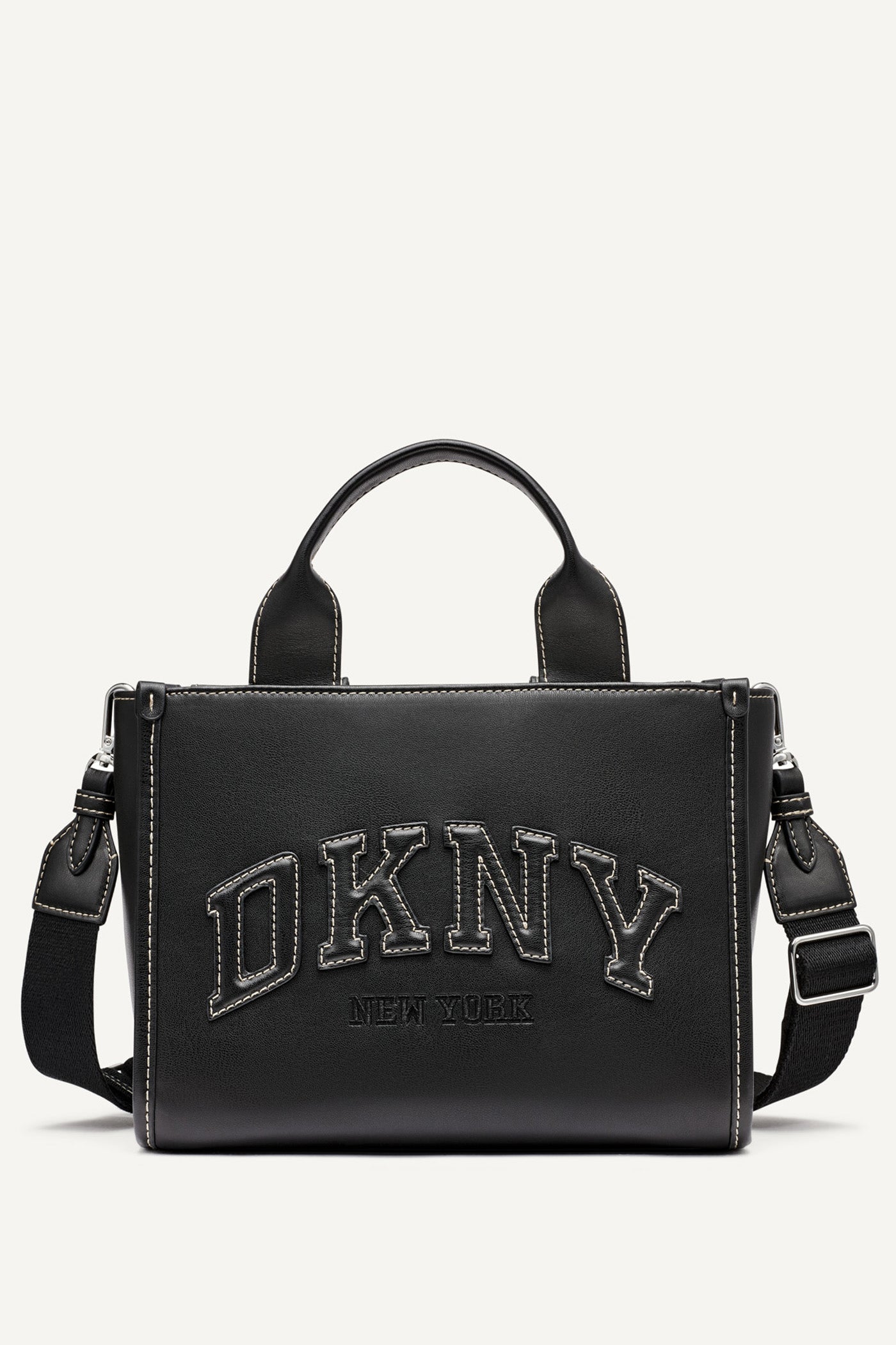 Black HADLEE SMALL EMBELLISHED LOGO TOTE, FRONT VIEW | The Hadlee