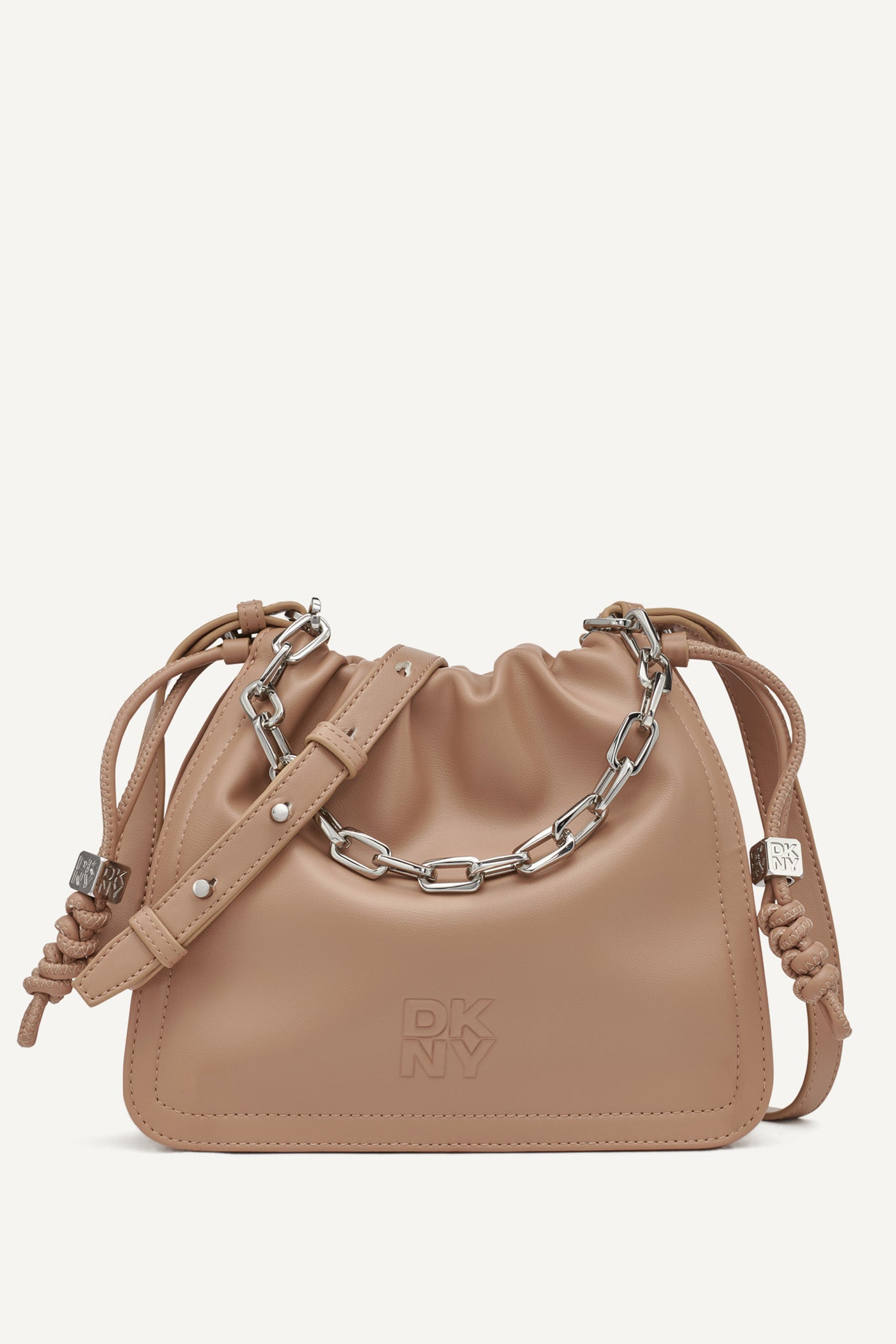 Cappuccino HALLE LOGO DRAWSTRING CROSSBODY BAG, FRONT VIEW | Crossbody Bags