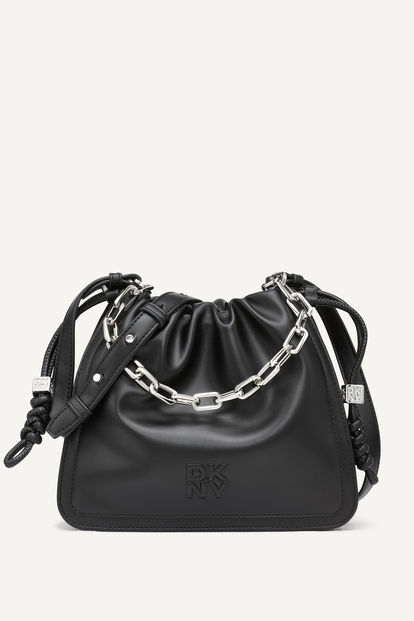 Black/Silver HALLE LOGO DRAWSTRING CROSSBODY BAG, FRONT VIEW | Crossbody Bags