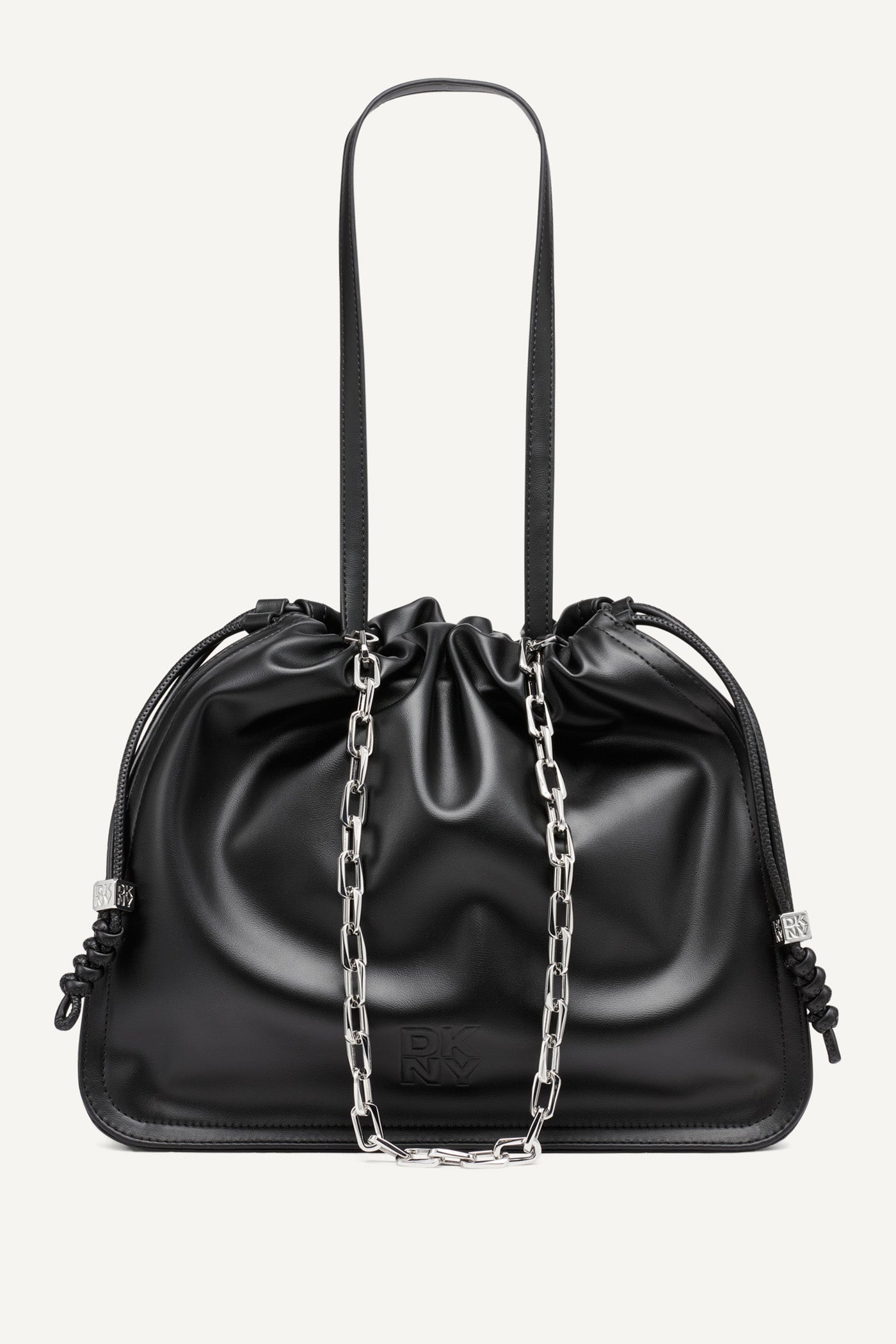 Black/Silver HALLE DRAWSTRING TOTE, FRONT VIEW | Bags