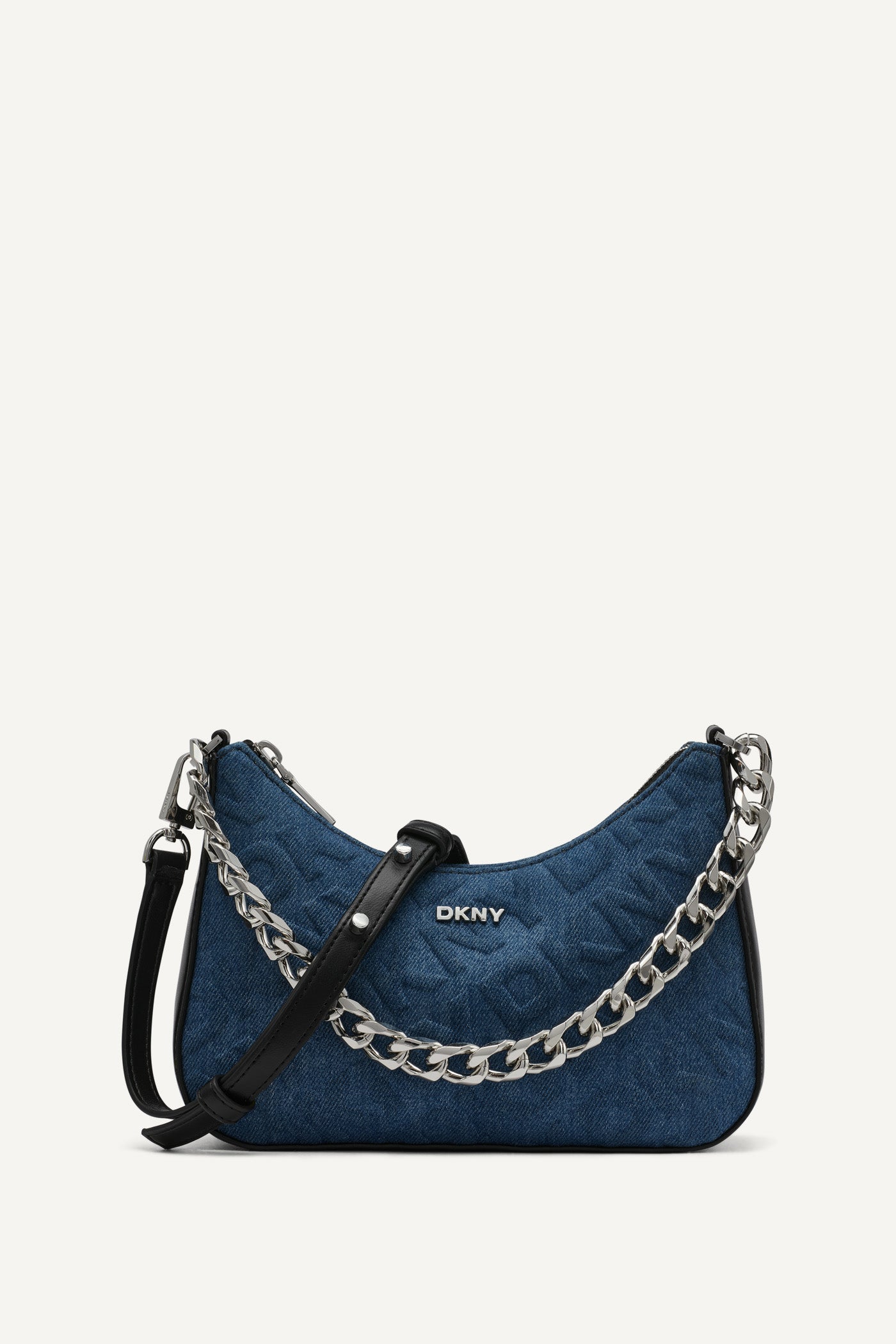 DENIM/BLACK JENNA EMBOSSED DEMI CROSSBODY BAG, FRONT VIEW | Denim Destination