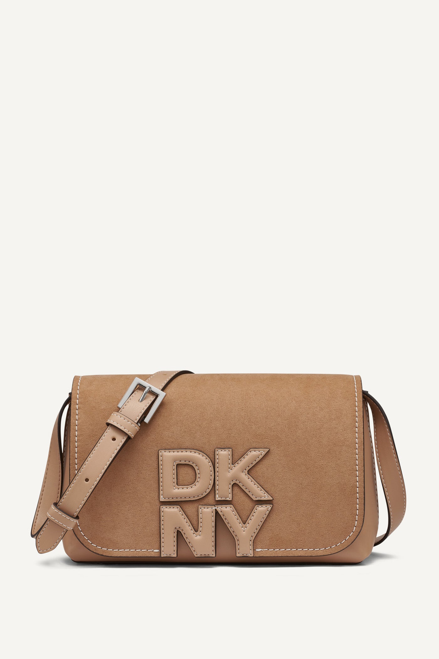 Cappuccino NICOLE PANELED LOGO CROSSBODY BAG, FRONT VIEW | Crossbody Bags