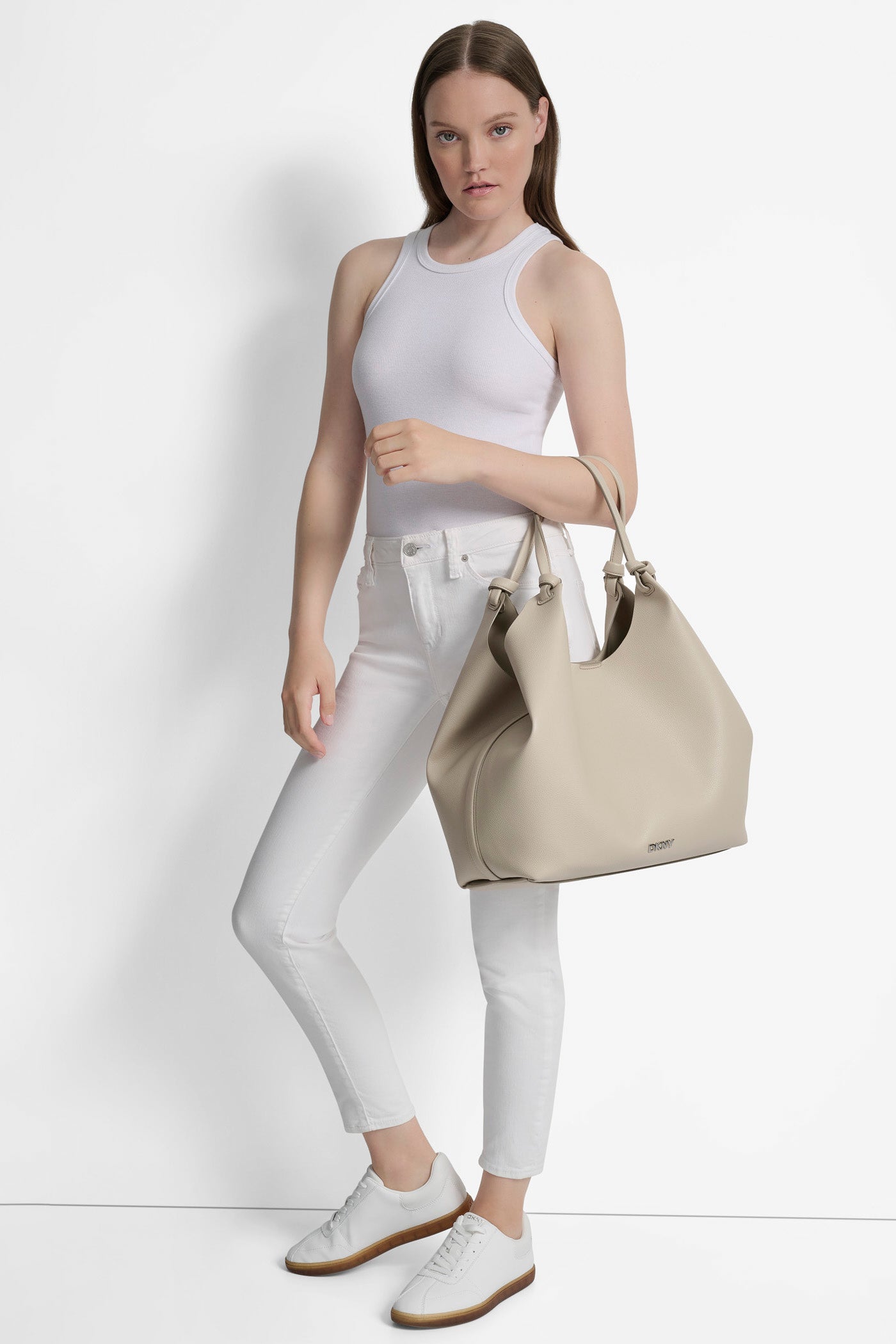 LIGHT TAUPE PAULA LARGE COMMUTER TOTE, BACK VIEW | DKNY Promo