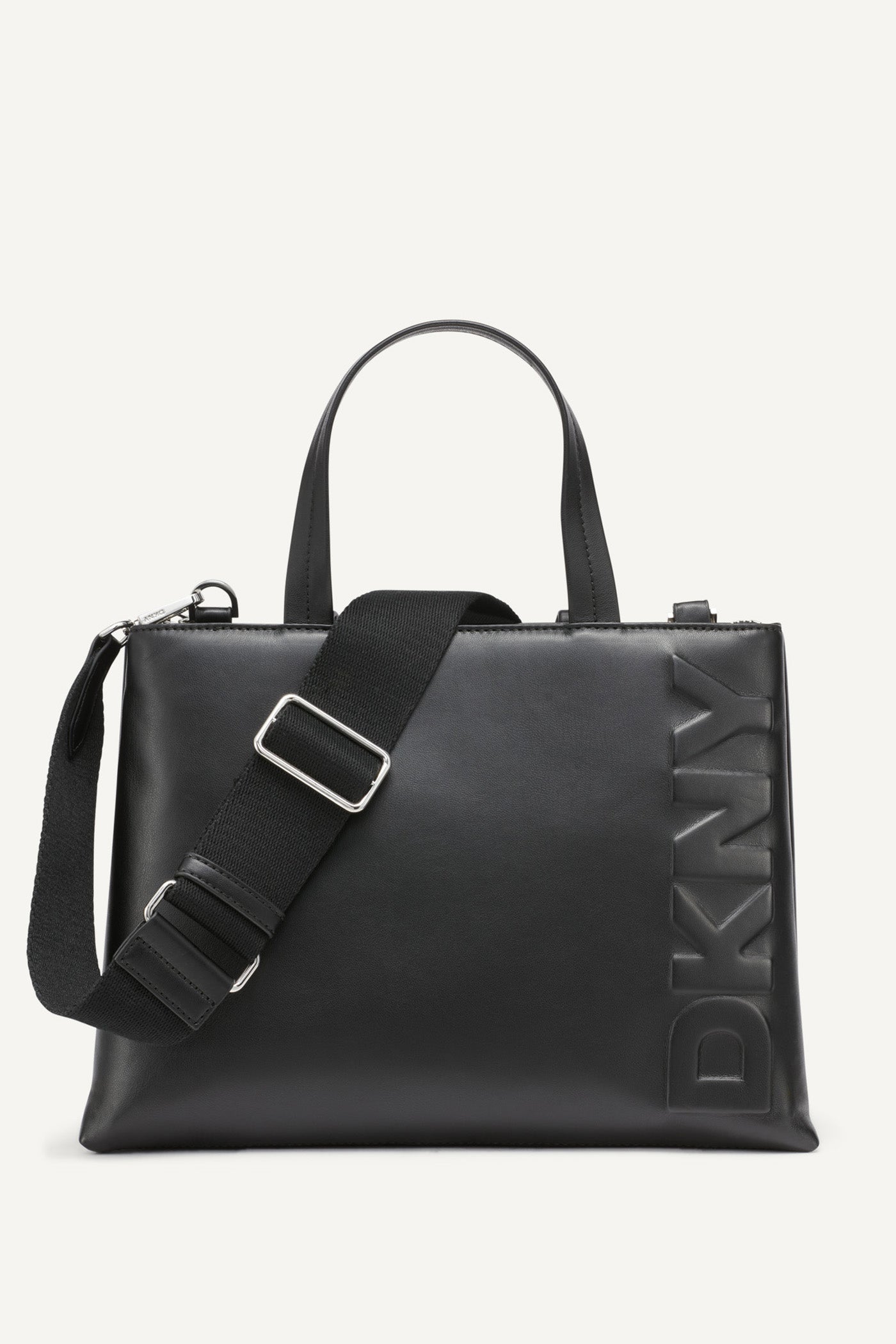 Black/Silver TINSLEY LOGO EMBOSSED SATCHEL BAG, FRONT VIEW | Satchel Bags