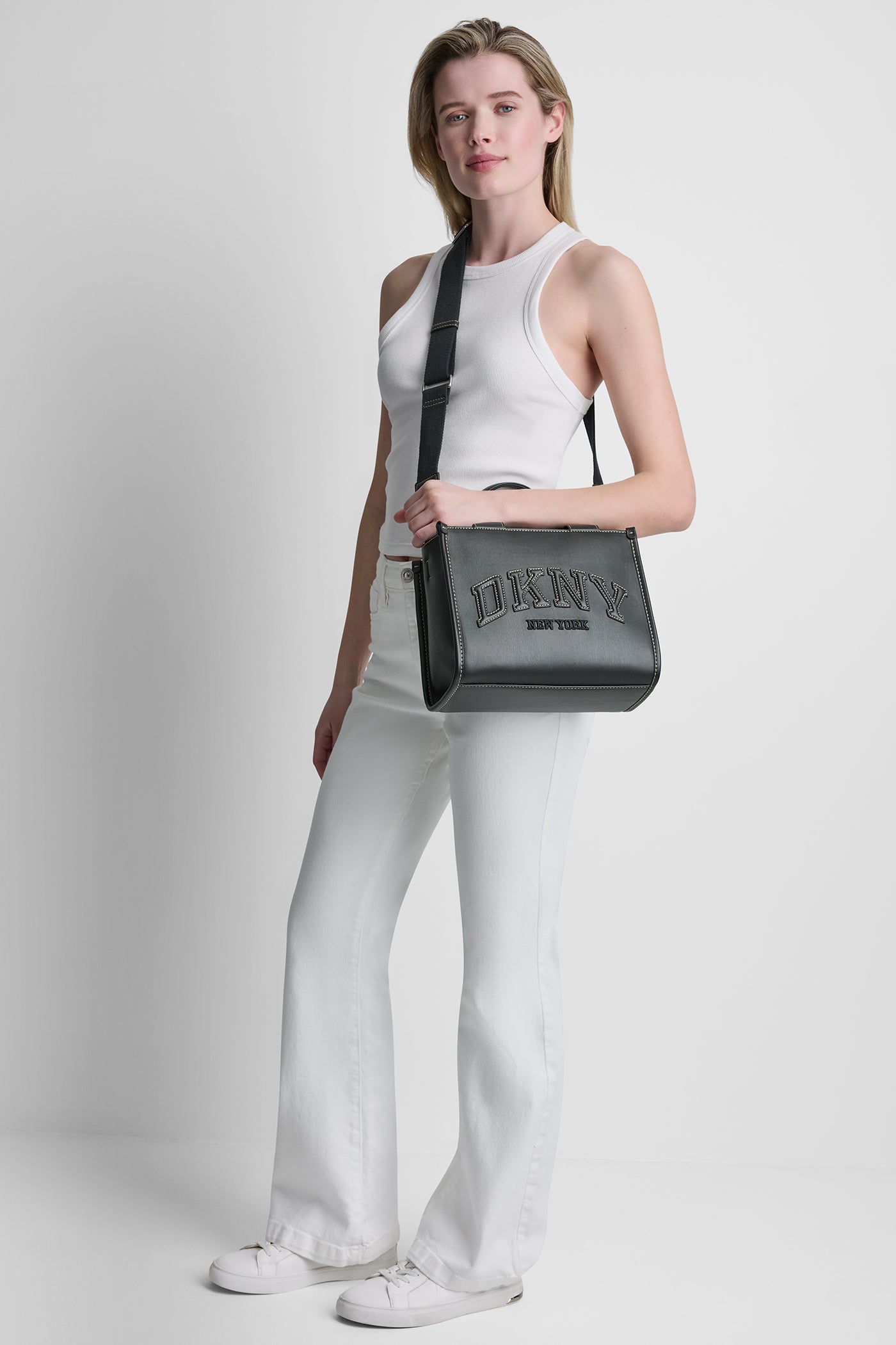 Light Taupe HADLEE SMALL LOGO TOTE, BACK VIEW | Bags