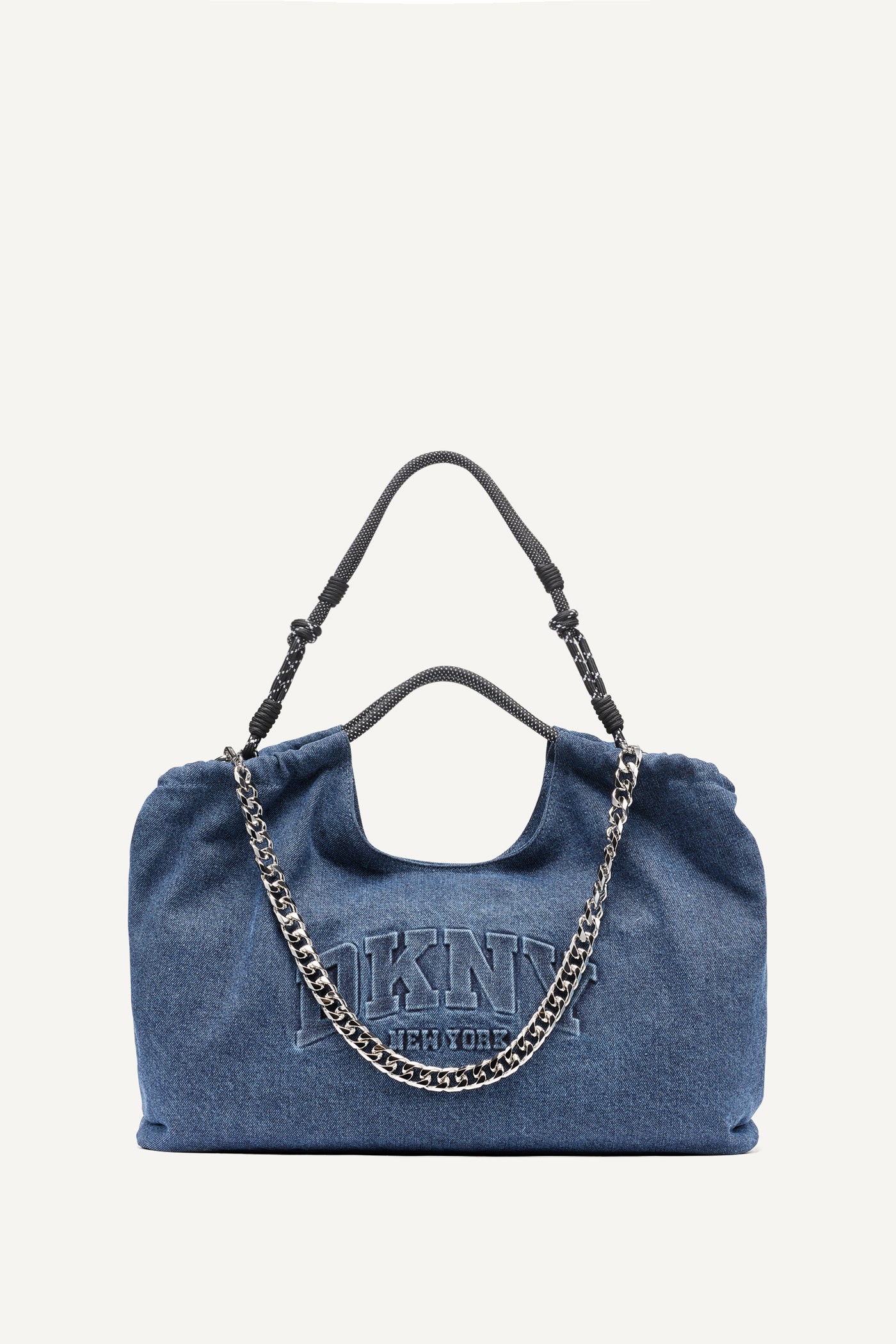 Dark Denim MABEL DENIM LARGE LOGO TOTE, FRONT VIEW | Bags