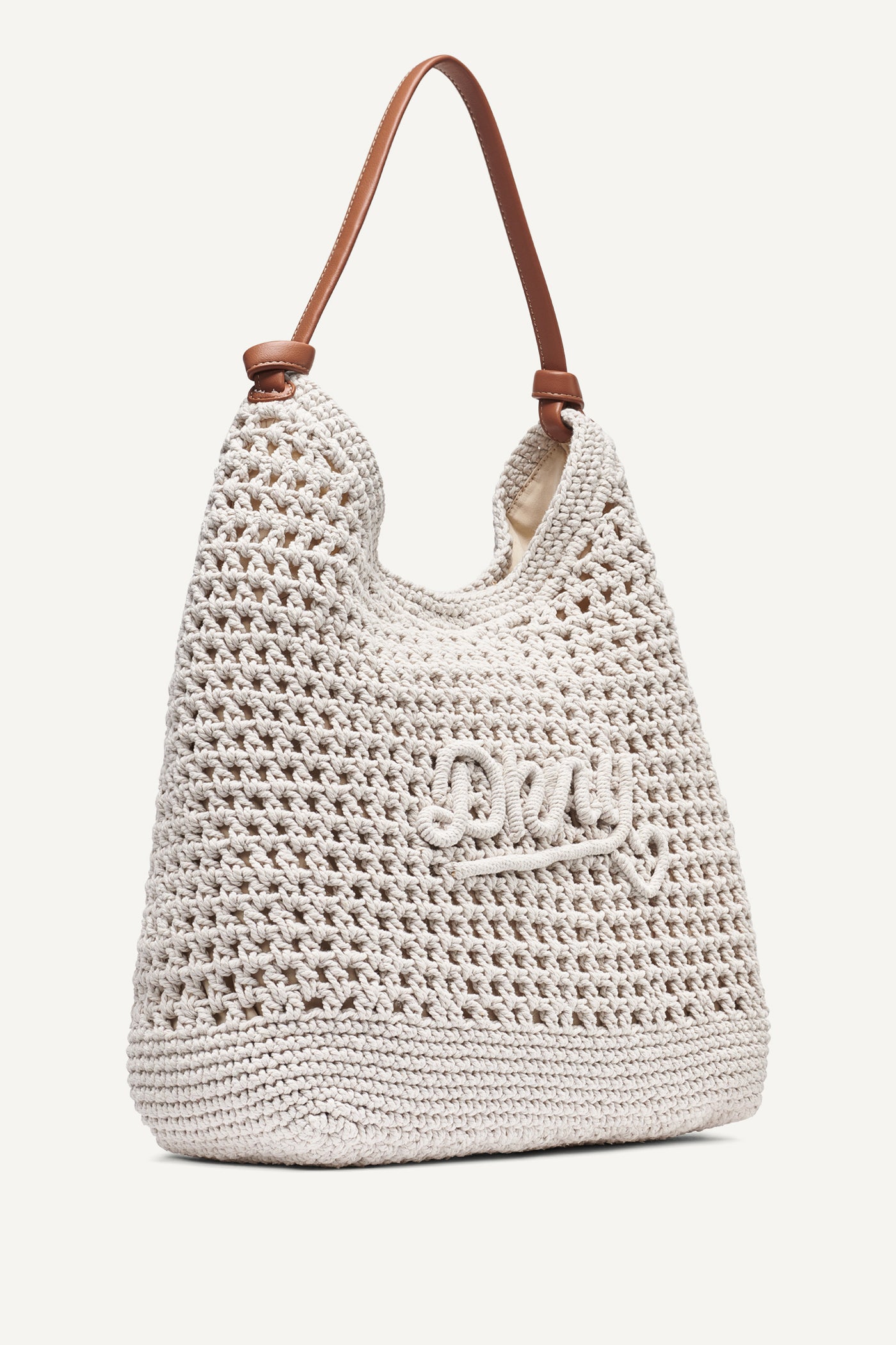 Natural PAULA CROCHET LOGO HOBO BAG, BACK VIEW | Bags