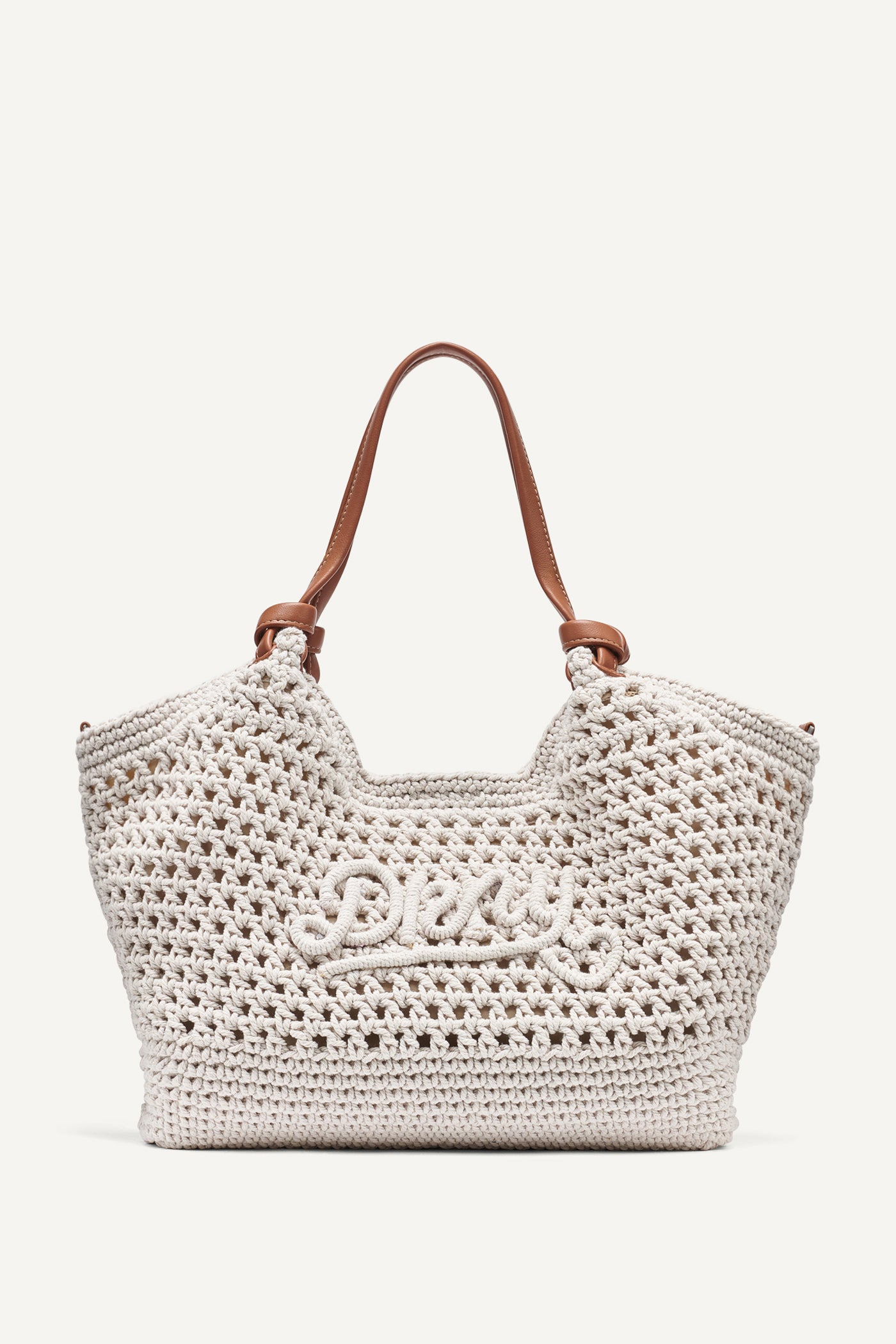 Natural PAULA CROCHET LOGO MEDIUM COMMUTER TOTE, FRONT VIEW | Bags