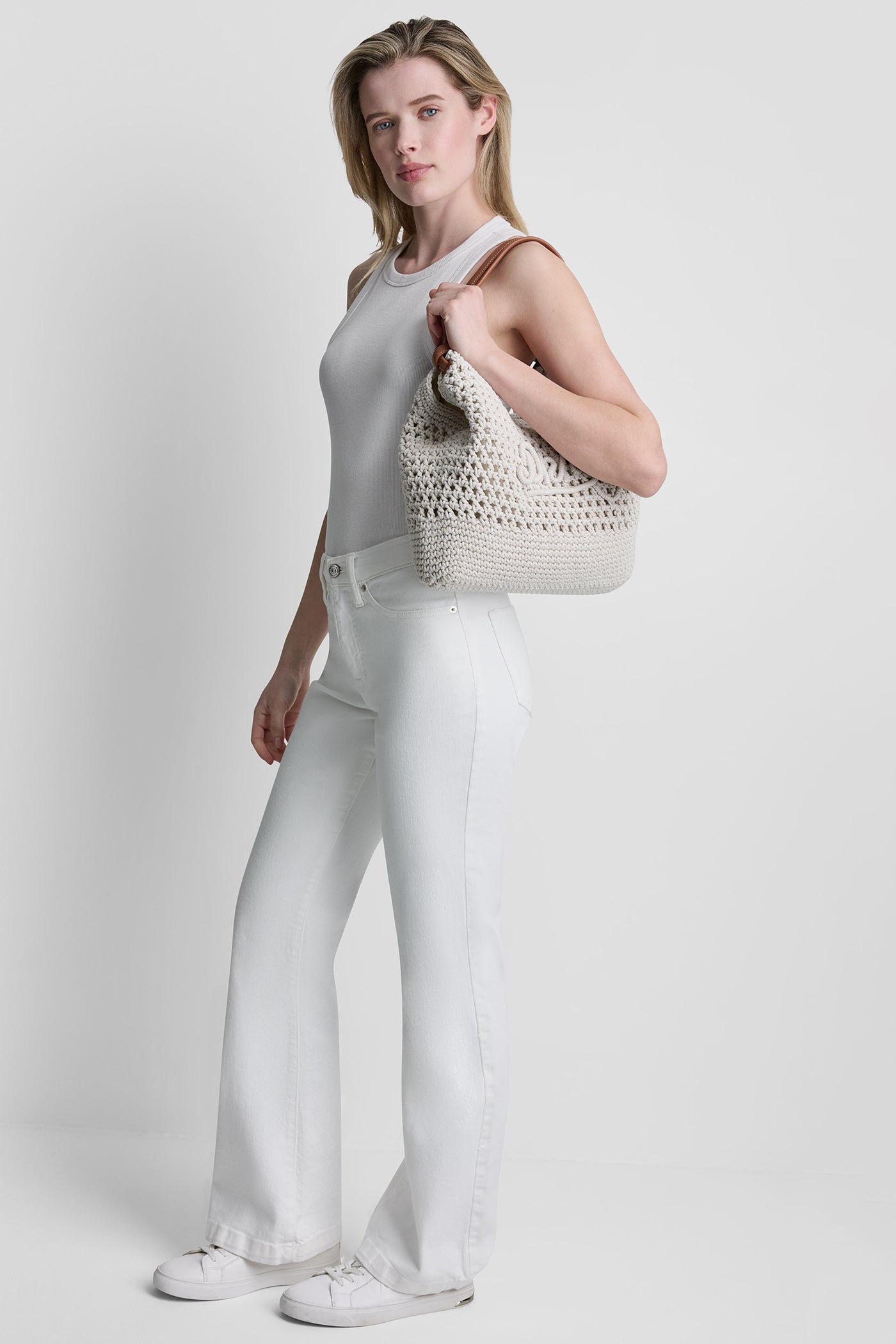 Natural PAULA CROCHET LOGO MEDIUM COMMUTER TOTE, BACK VIEW | Bags