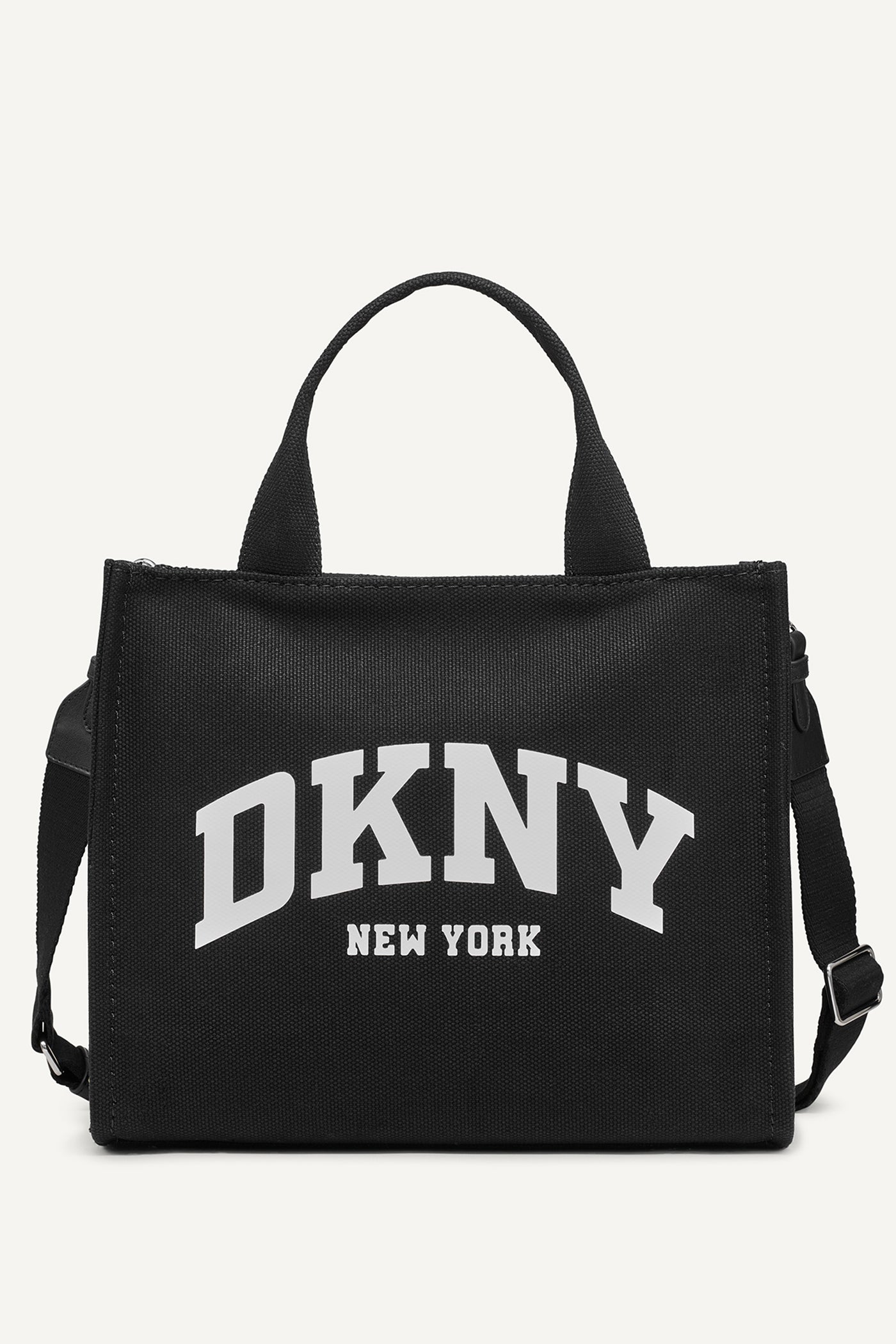 BLACK/SILVER HADLEE MEDIUM LOGO TOTE, FRONT VIEW | The Hadlee