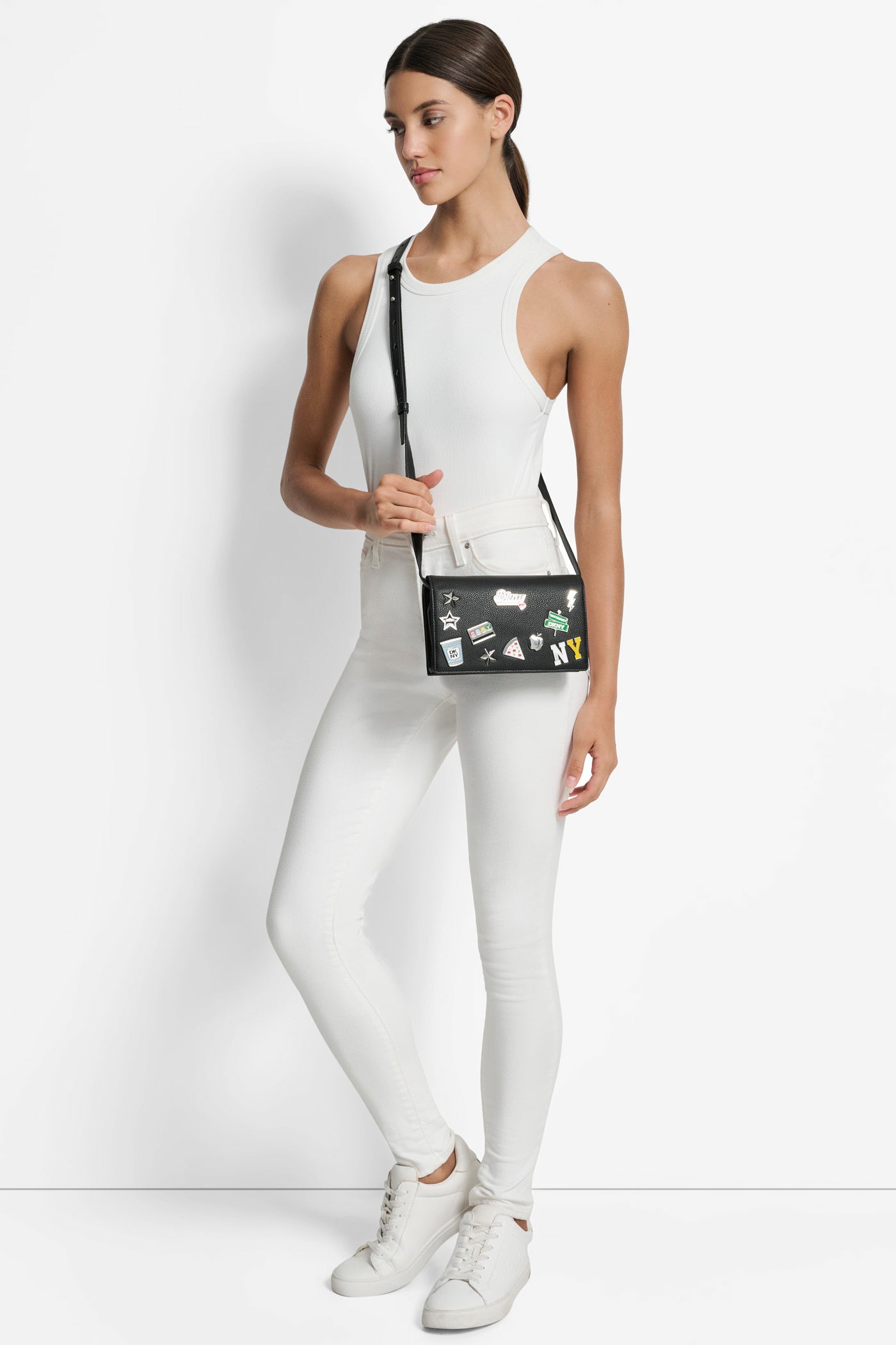 BLACK/SILVER ETTA WALLET ON A STRING, BACK VIEW | DKNY Promo