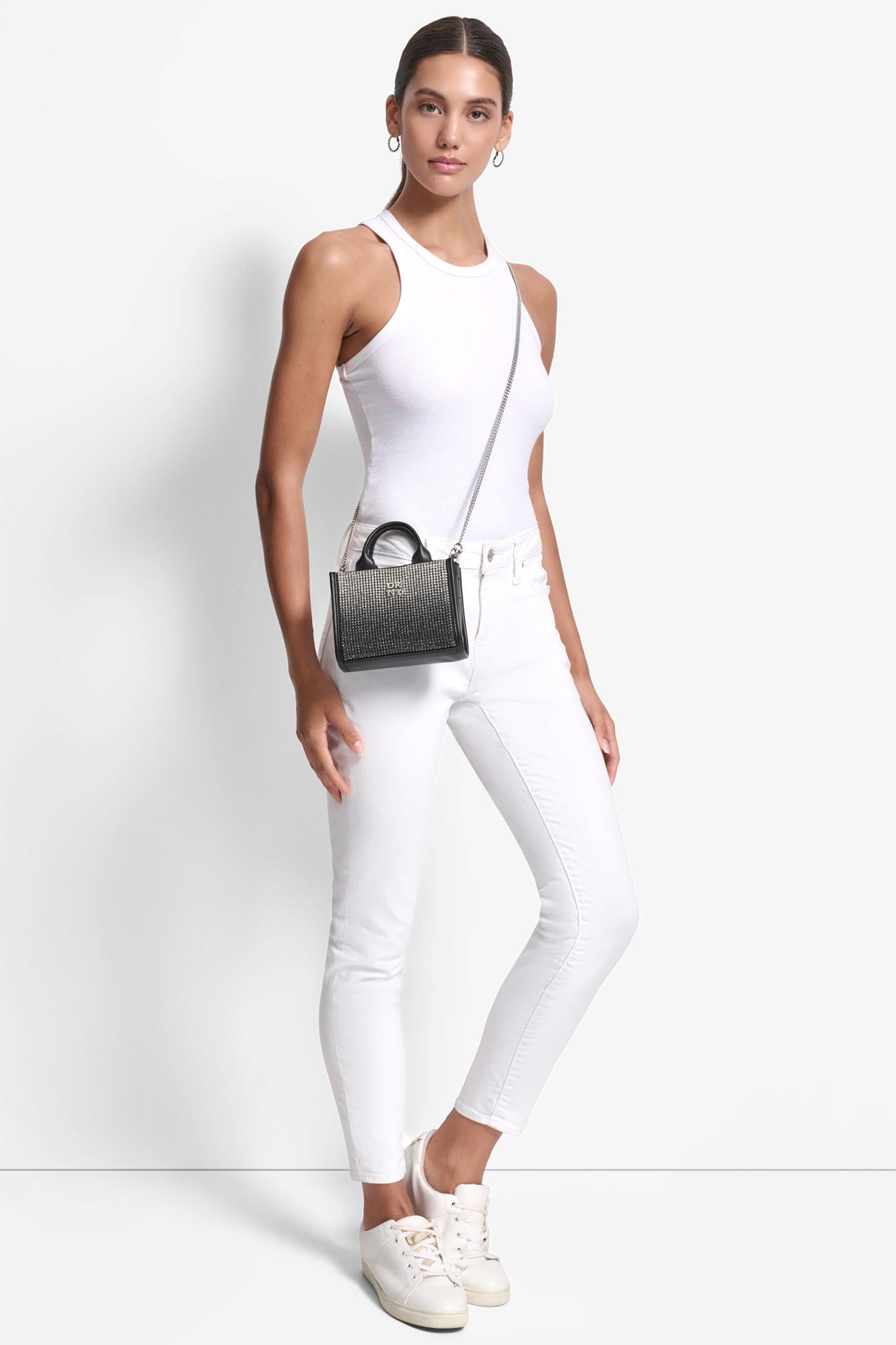 BLACK/SILVER HADLEE MINI CROSSBODY, BACK VIEW | DKNY Promo
