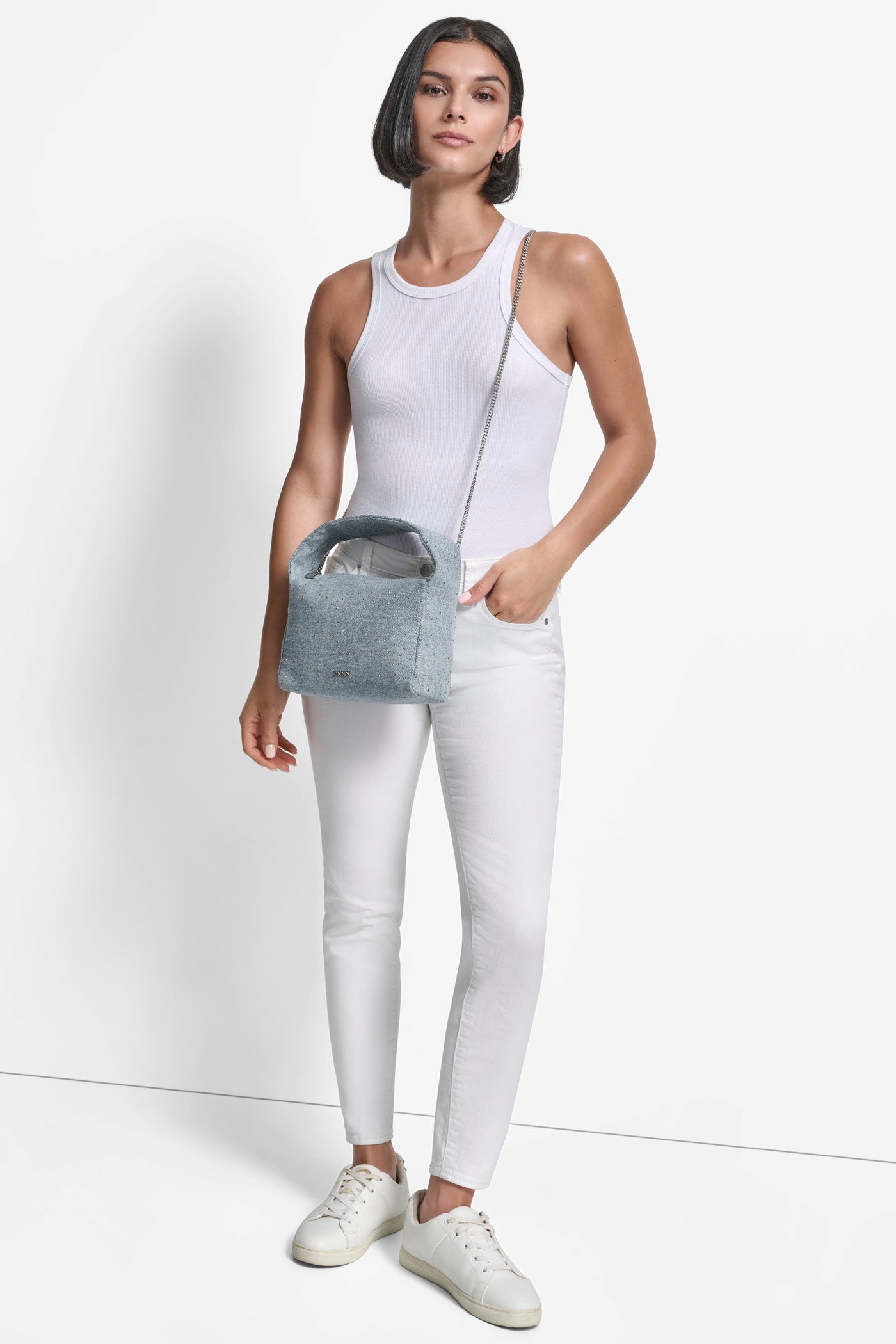 LIGHT DENIM AGNES SHOULDER BAG, VIEW 2 | Shoulder & Hobo Bags