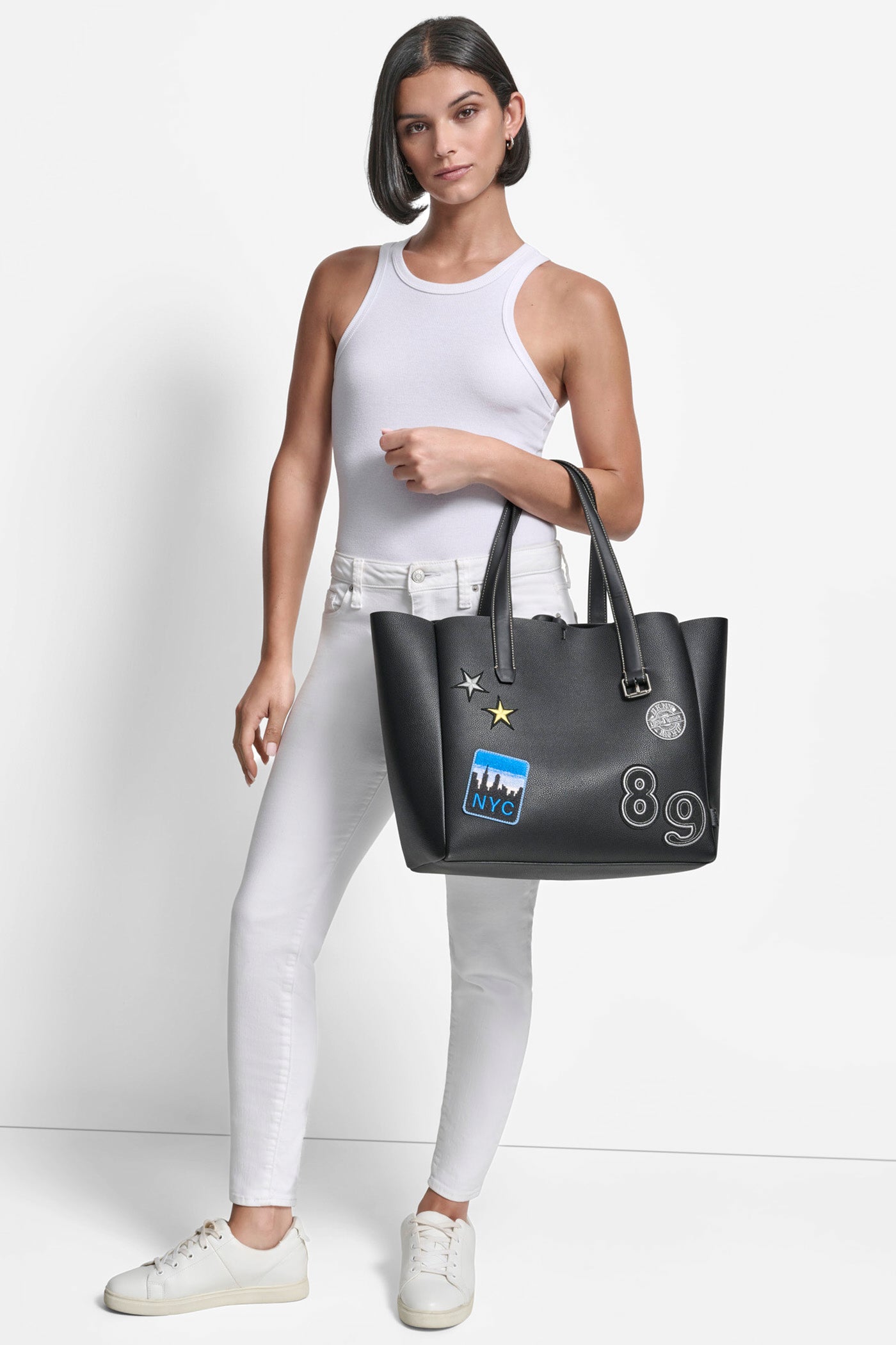 BLACK/SILVER REESE EMBELLISHED TOTE, BACK VIEW | New Bags