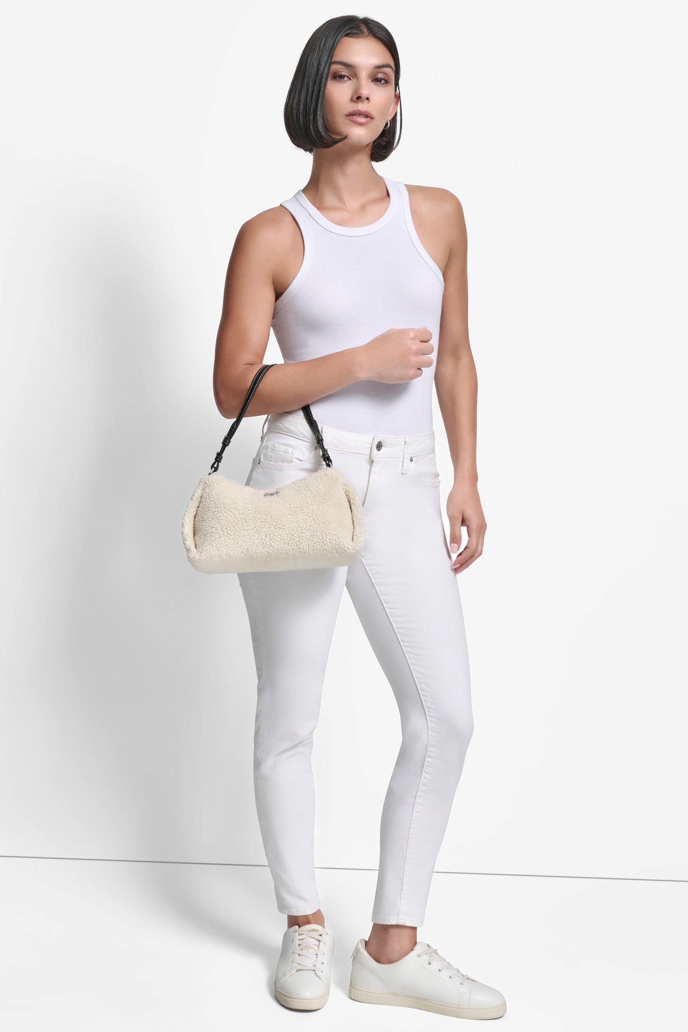 WHITE SHERPA REMY SHOULDER BAG, BACK VIEW | DKNY Promo