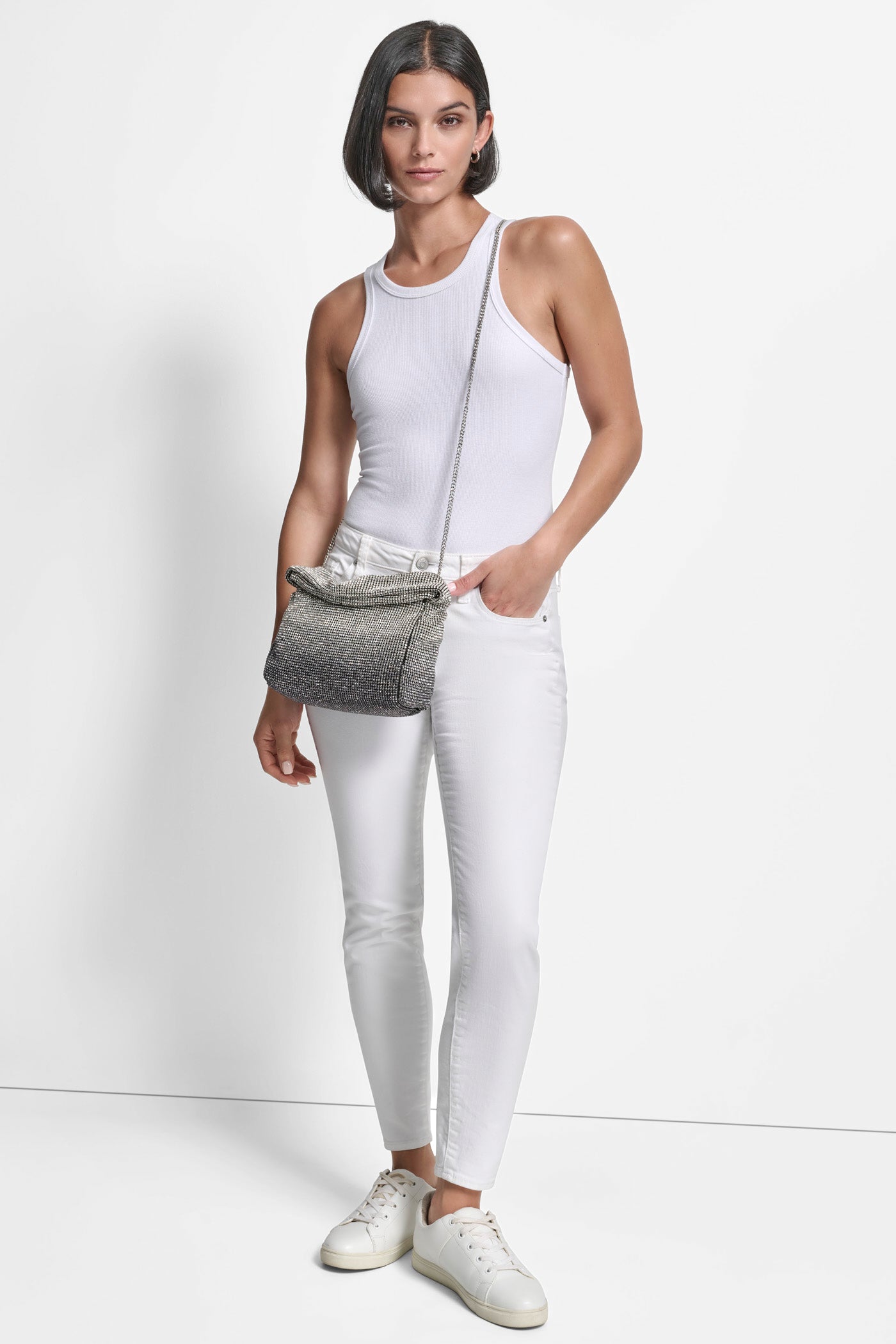 BLACK/SILVER AGNES SHOULDER BAG, BACK VIEW | Shoulder & Hobo Bags