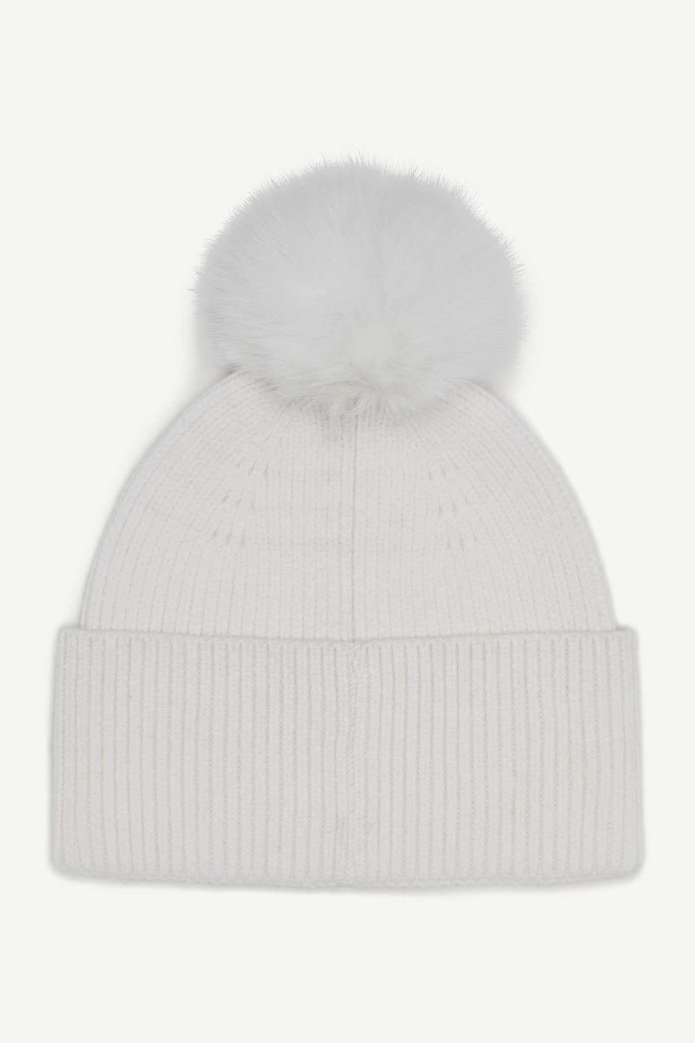 IVORY DISCO DKNY FAUX FUR POM HAT, BACK VIEW | Cold Weather Accessories