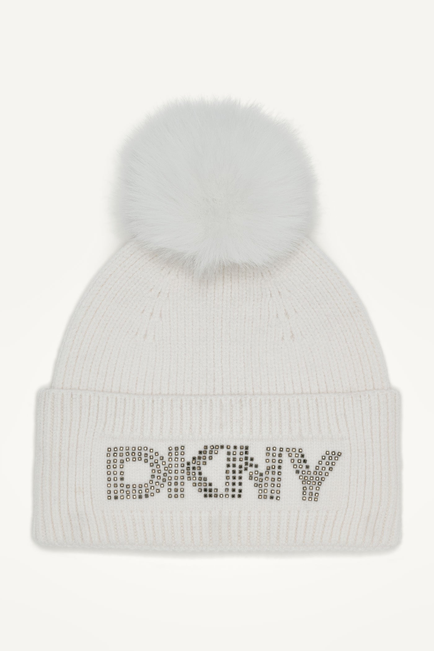 IVORY DISCO DKNY FAUX FUR POM HAT, FRONT VIEW | Cold Weather Accessories