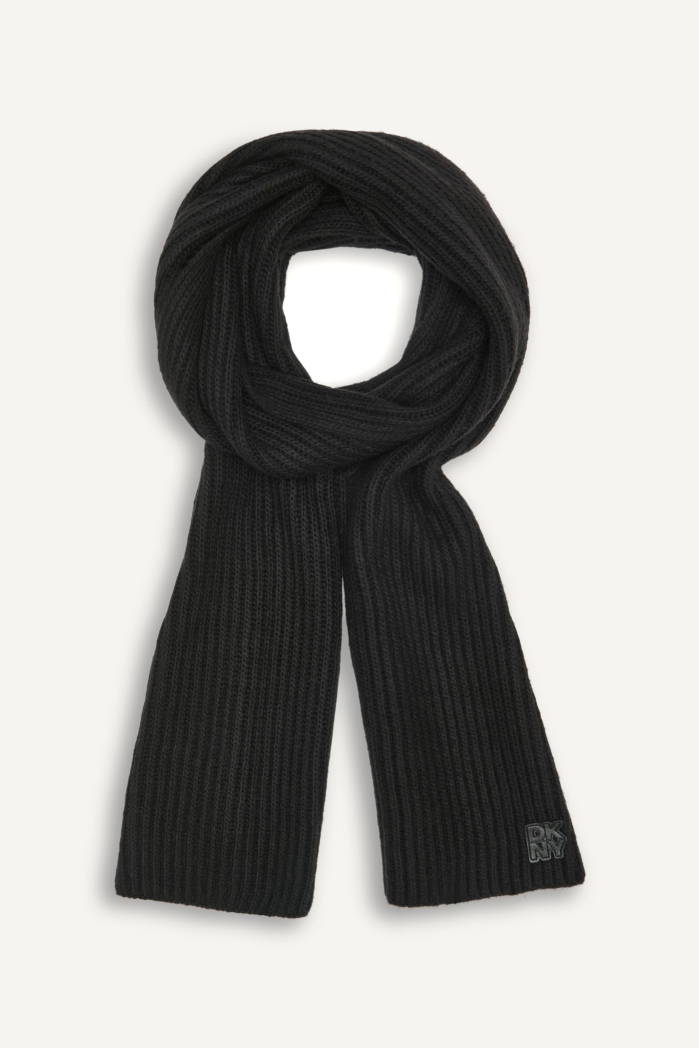 Black SHAKER STITCH RIB SCARF, BACK VIEW | New Arrivals