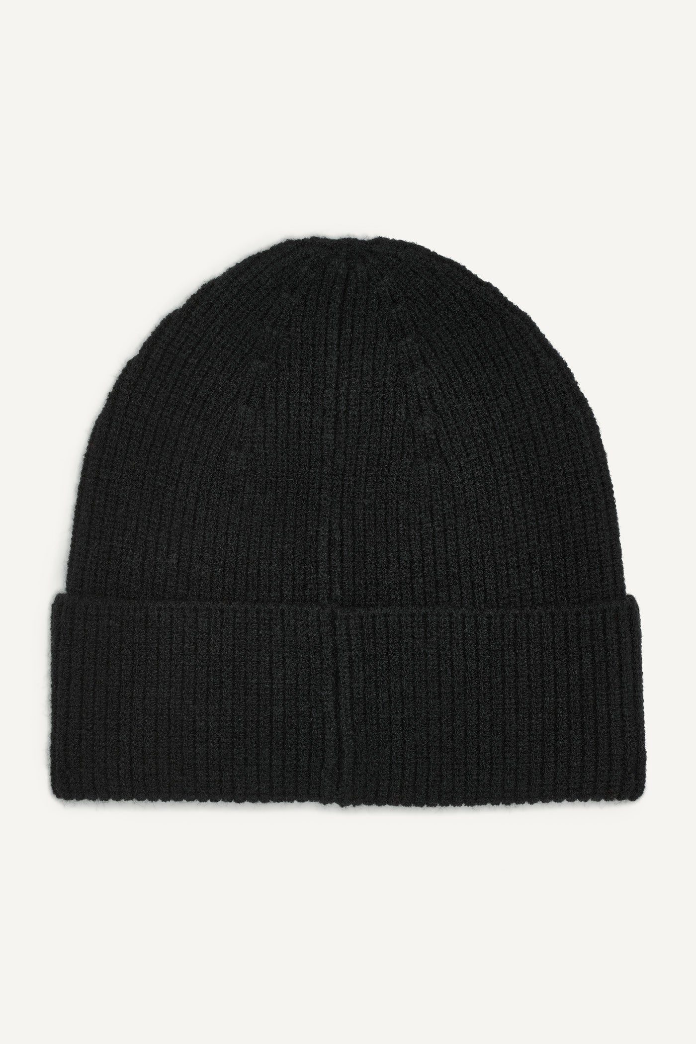 Black SHAKER STITCH RIB CUFF BEANIE, BACK VIEW | Cold Weather Accessories