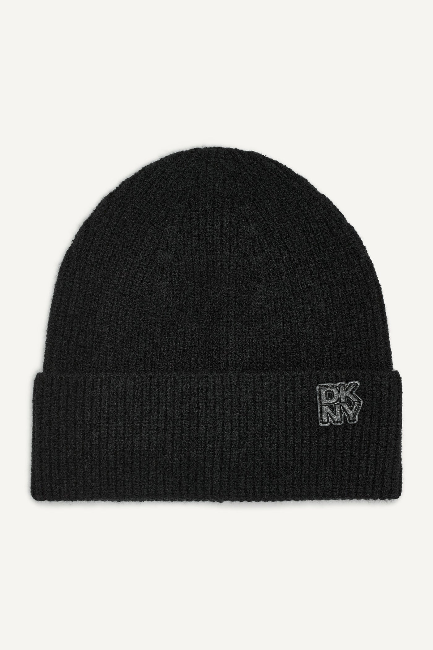 Black SHAKER STITCH RIB CUFF BEANIE, FRONT VIEW | Cold Weather Accessories