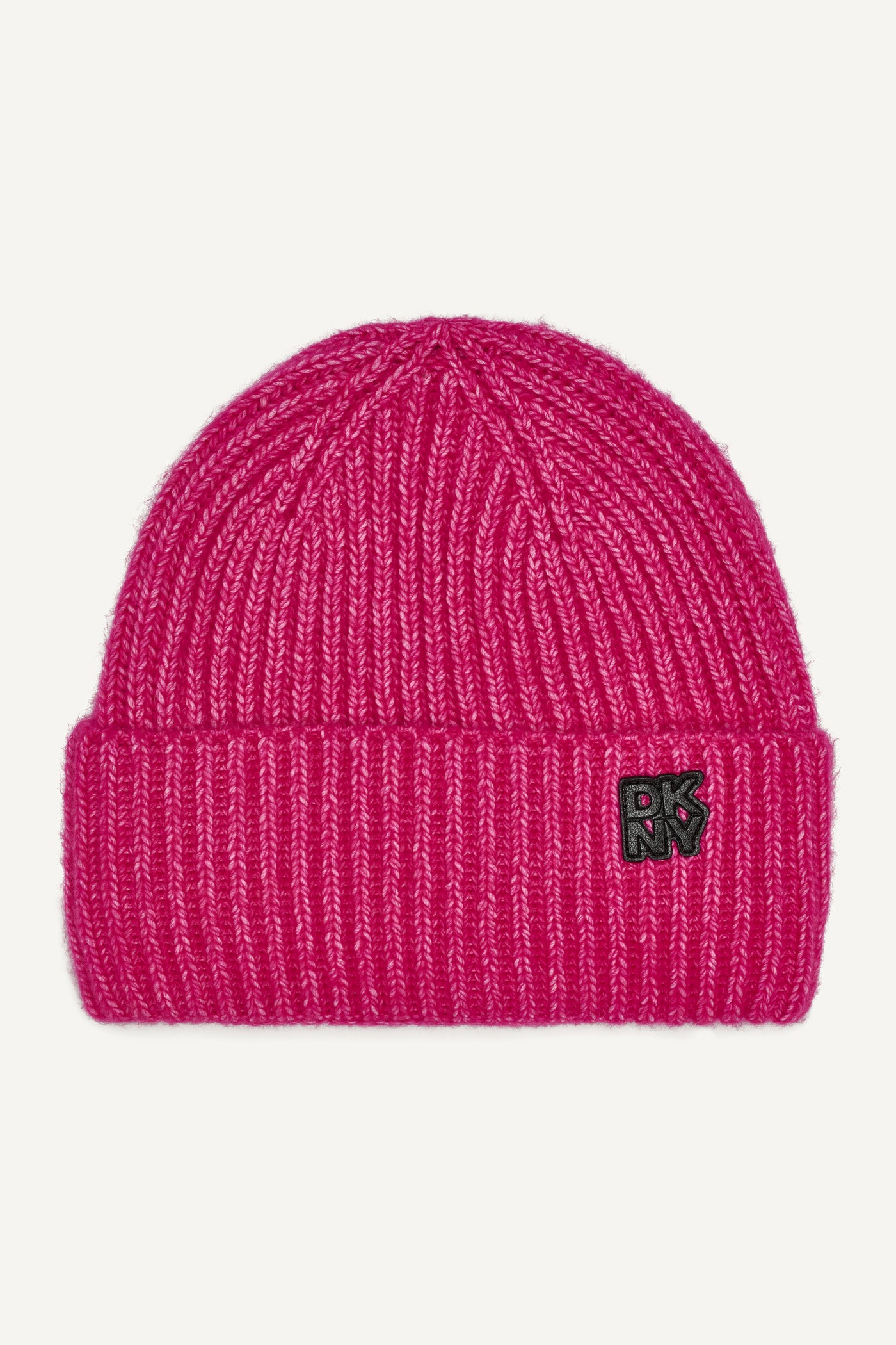 Pink SHAKER STITCH RIB CUFF BEANIE, FRONT VIEW | Cold Weather Accessories