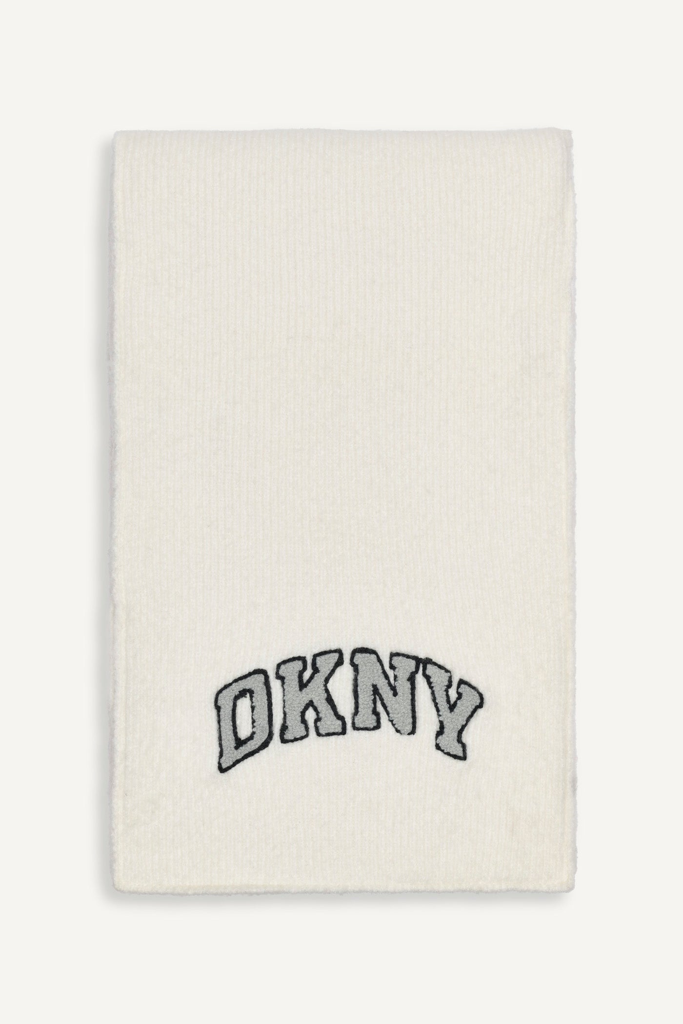 IVORY VARSITY KNIT LOGO SCARF, FRONT VIEW | Gifts Under $50
