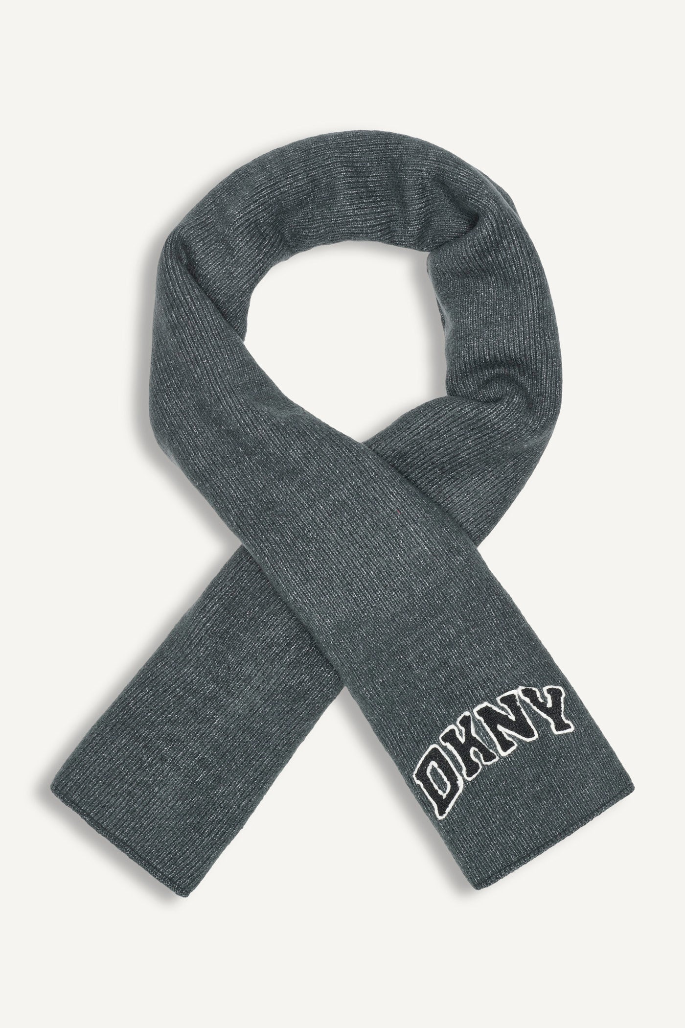 Grey VARSITY KNIT LOGO SCARF, BACK VIEW | Gifts Under $50