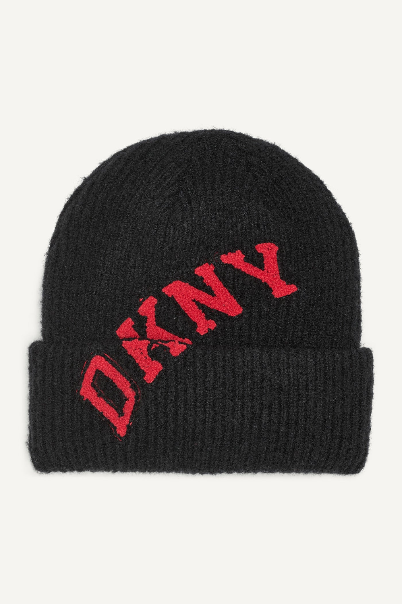 Black VARSITY KNIT LOGO BEANIE, FRONT VIEW | Cold Weather Accessories
