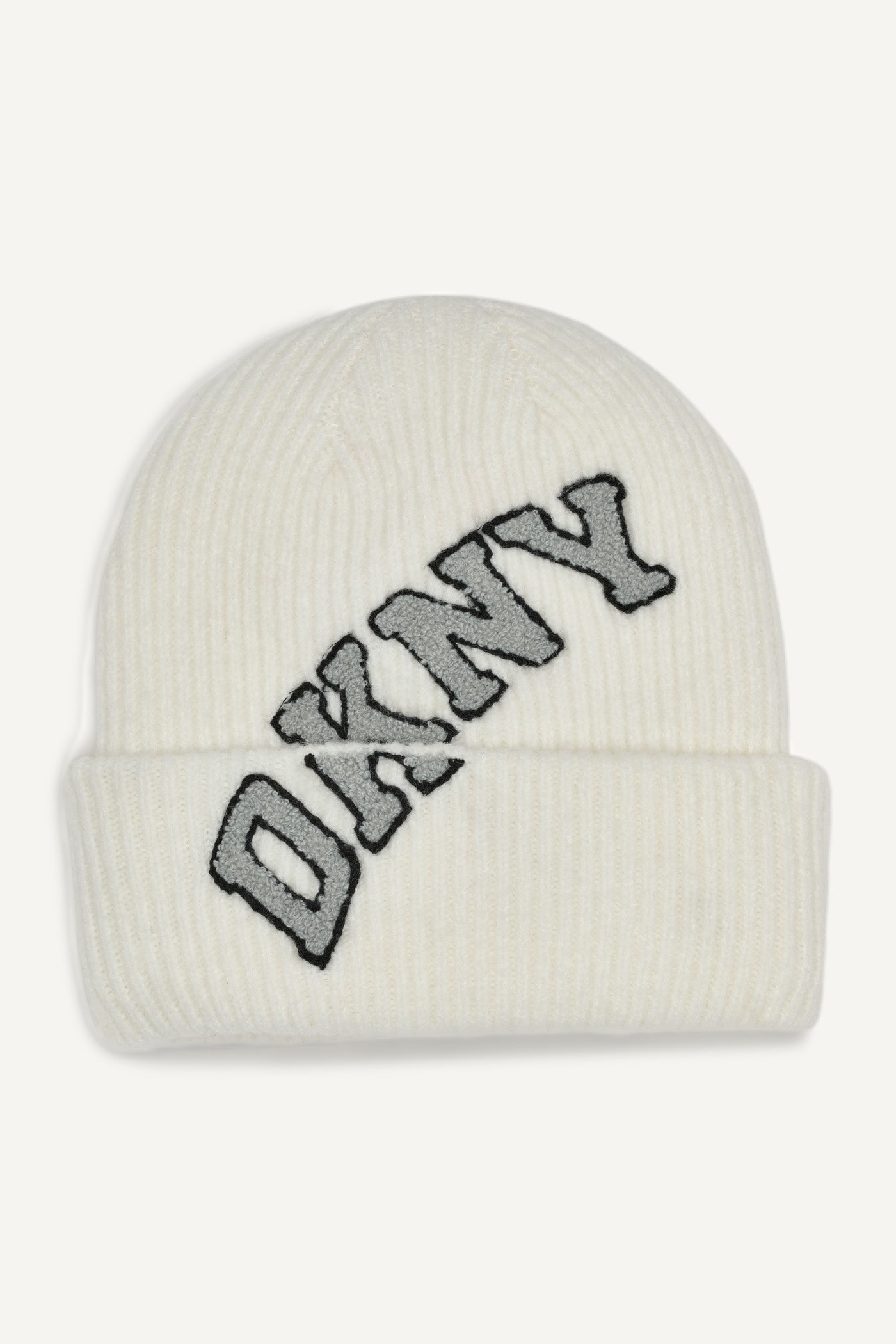 IVORY VARSITY KNIT LOGO BEANIE, FRONT VIEW | Gifts Under $50