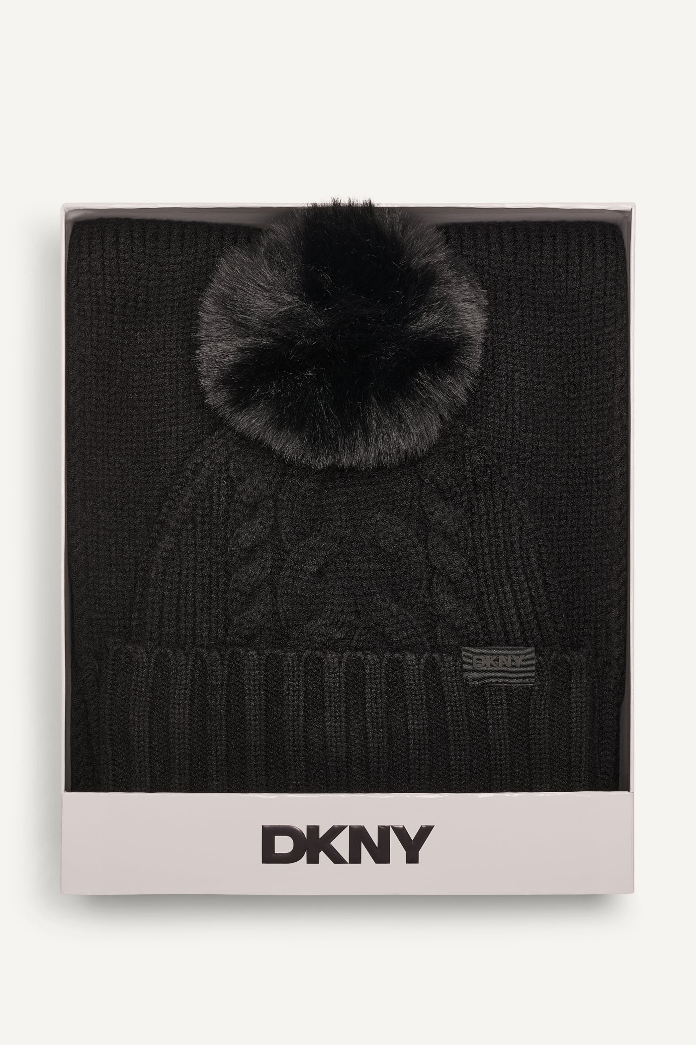 Black 2 PIECE CABLE SCARF AND BEANIE SET, VIEW 1 | Cold Weather Accessories