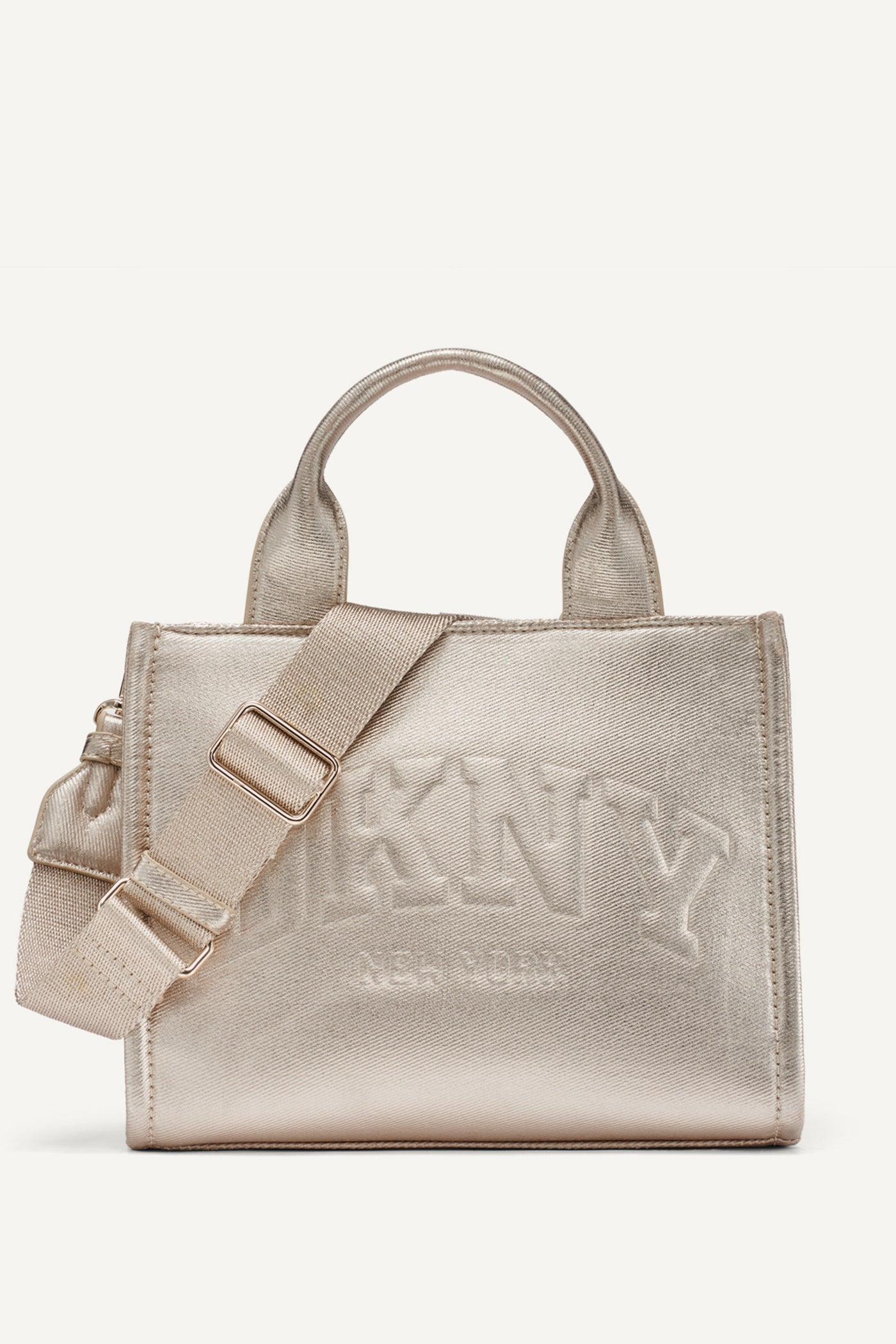 GOLD HADLEE SMALL METALLIC LOGO TOTE, FRONT VIEW | Bags