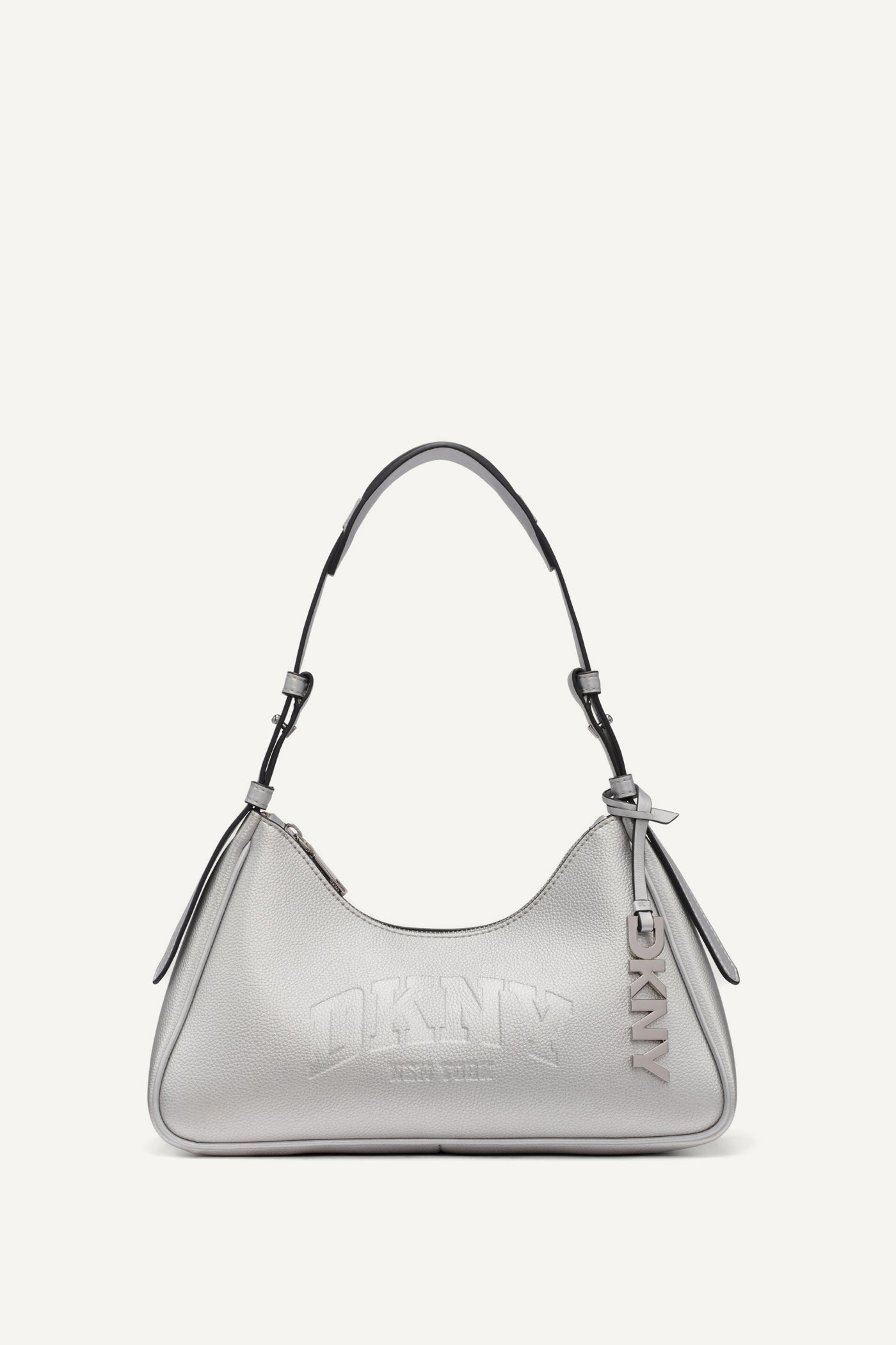 Grey NELL LOGO EMBOSSED SHOULDER BAG, FRONT VIEW | Metallic Moments