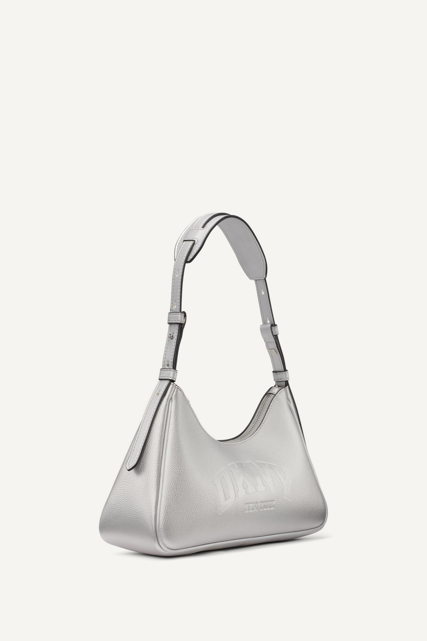 Grey NELL LOGO EMBOSSED SHOULDER BAG, BACK VIEW | Metallic Moments