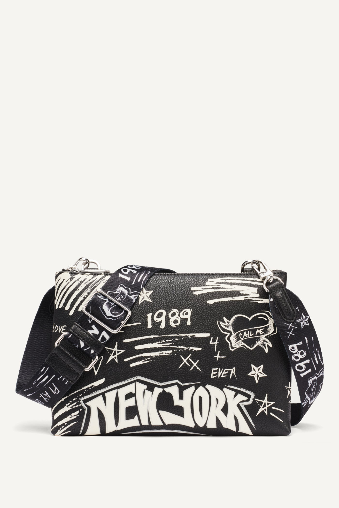Black TINSLEY GRAFFITI LOGO CROSSBODY, FRONT VIEW | Bags