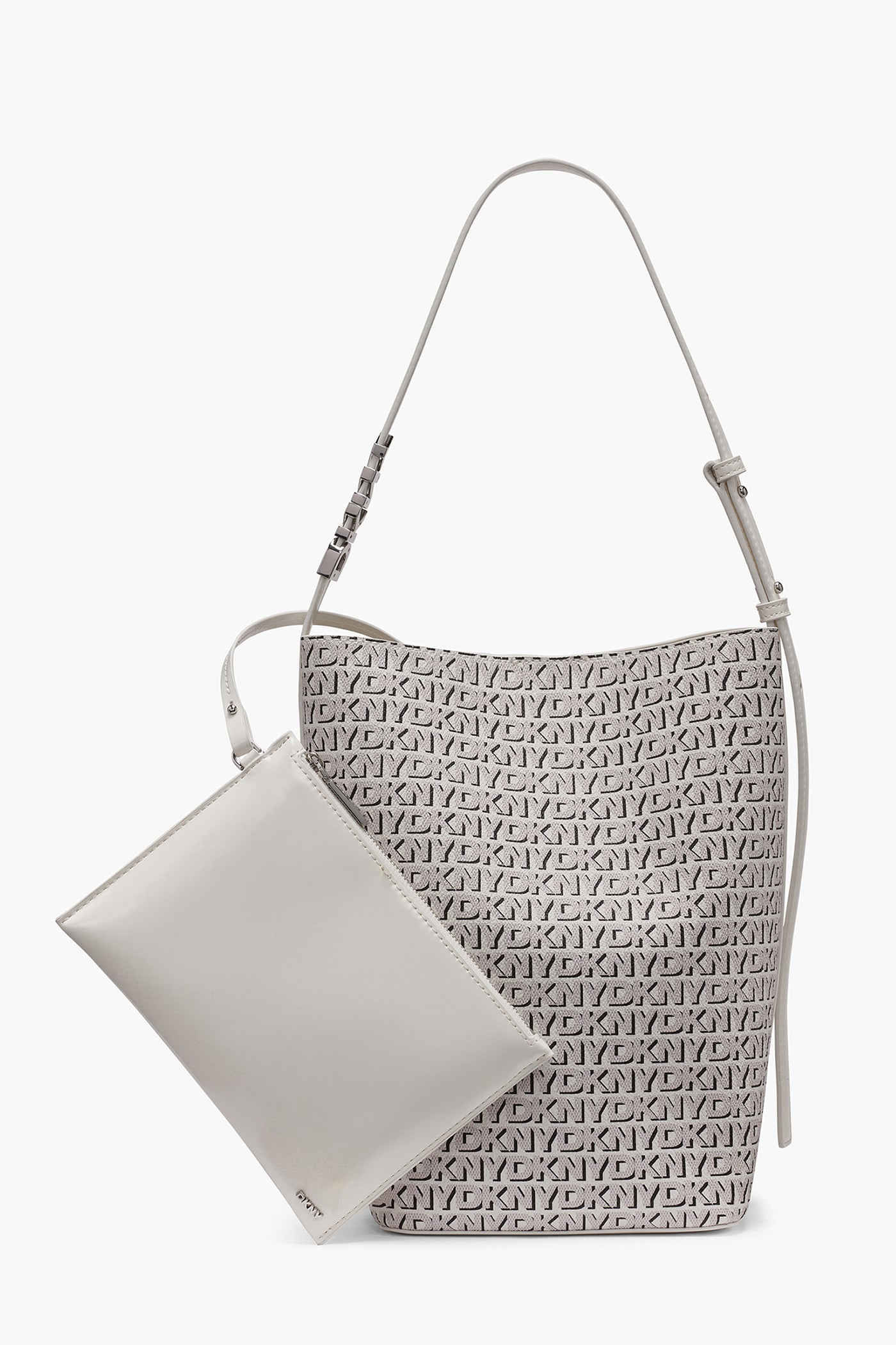 White AVRIL LOGO BUCKET BAG, FRONT VIEW | Shoulder & Hobo Bags