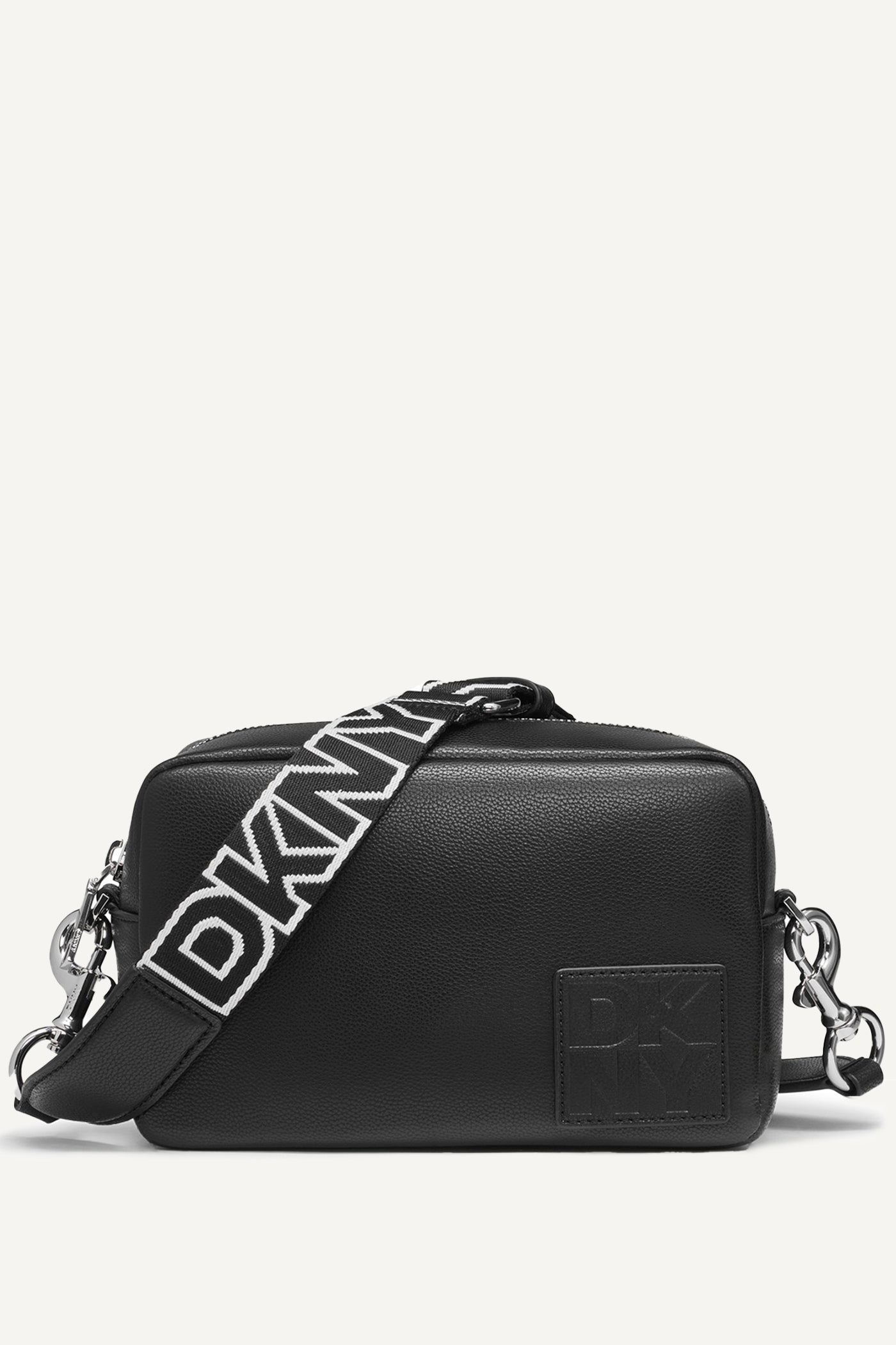 BLACK/SILVER KENZA CAMERA BAG, FRONT VIEW | Crossbody Bags