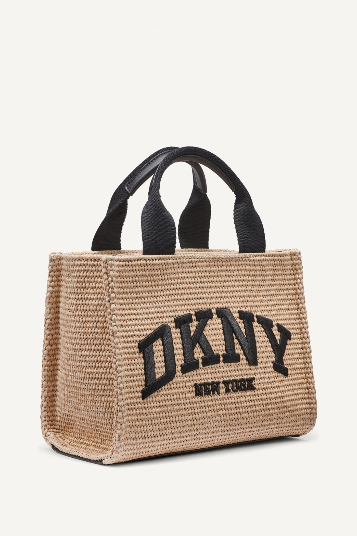 Natural/Black HADLEE SMALL STRAW LOGO TOTE, BACK VIEW | MILLIE