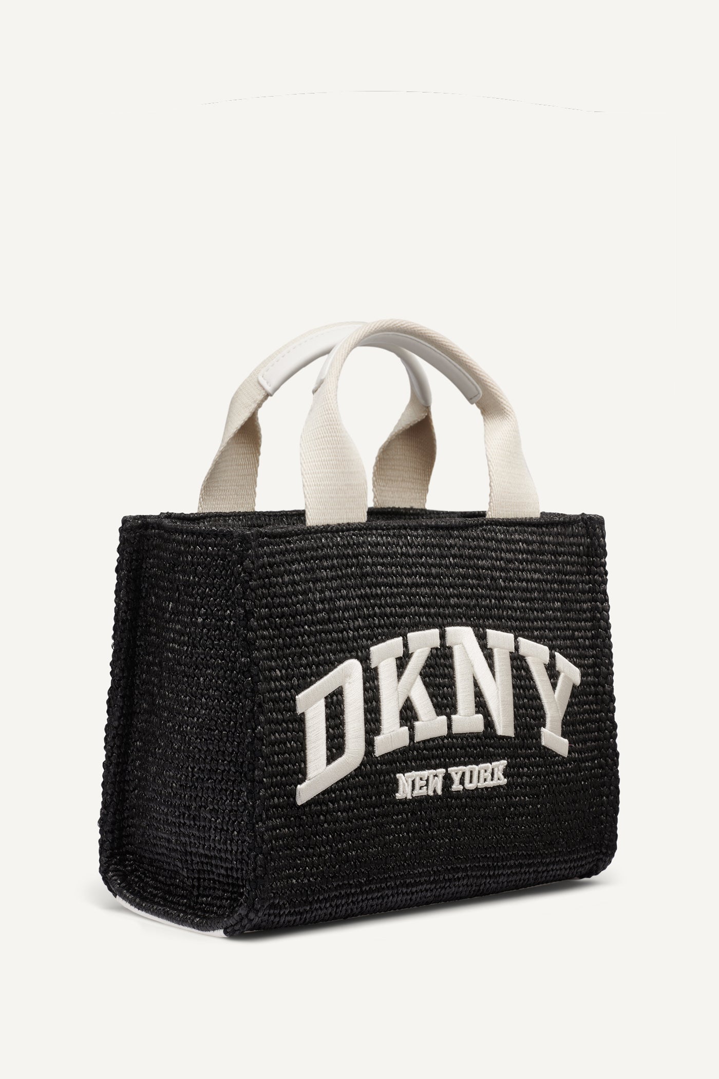 Black/White HADLEE SMALL STRAW LOGO TOTE, BACK VIEW | The Hadlee