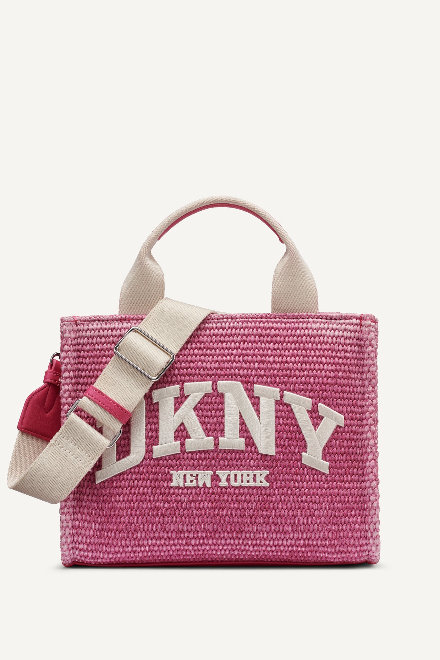 Hot Pink HADLEE SMALL STRAW LOGO TOTE, FRONT VIEW | The Hadlee