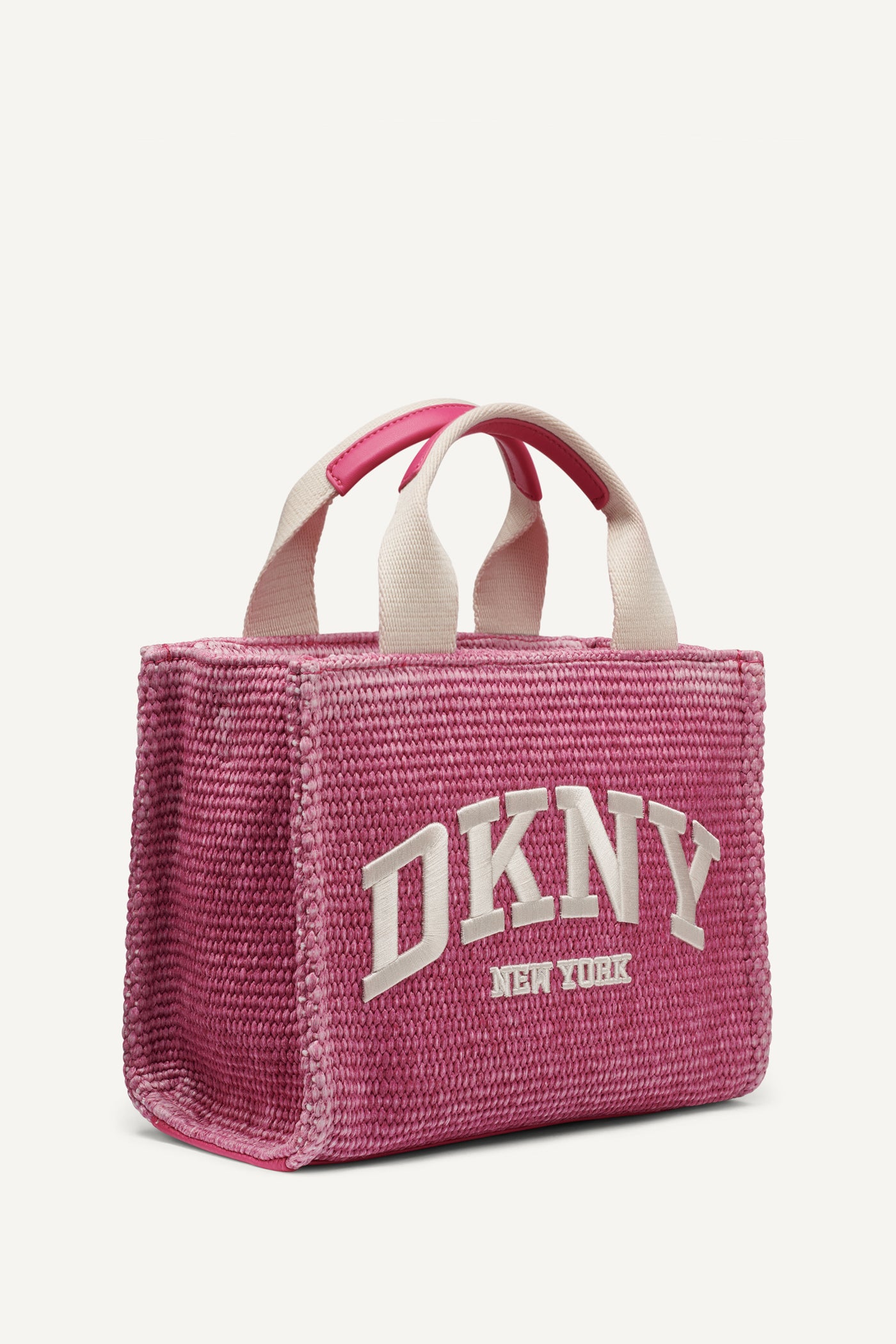 Hot Pink HADLEE SMALL STRAW LOGO TOTE, BACK VIEW | The Hadlee