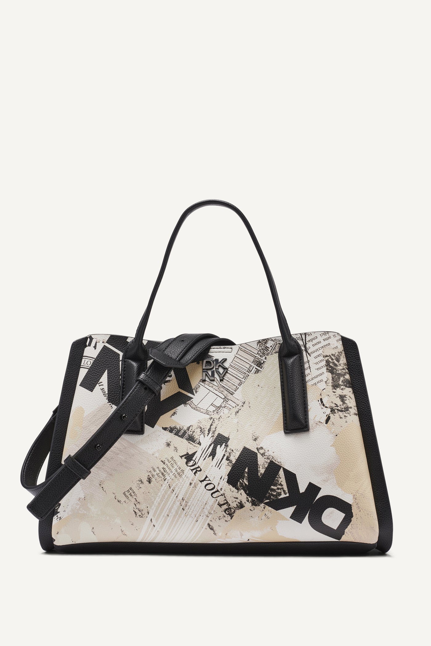 White/Black JOSIE NEWSPAPER SATCHEL, FRONT VIEW | SPRING 2026